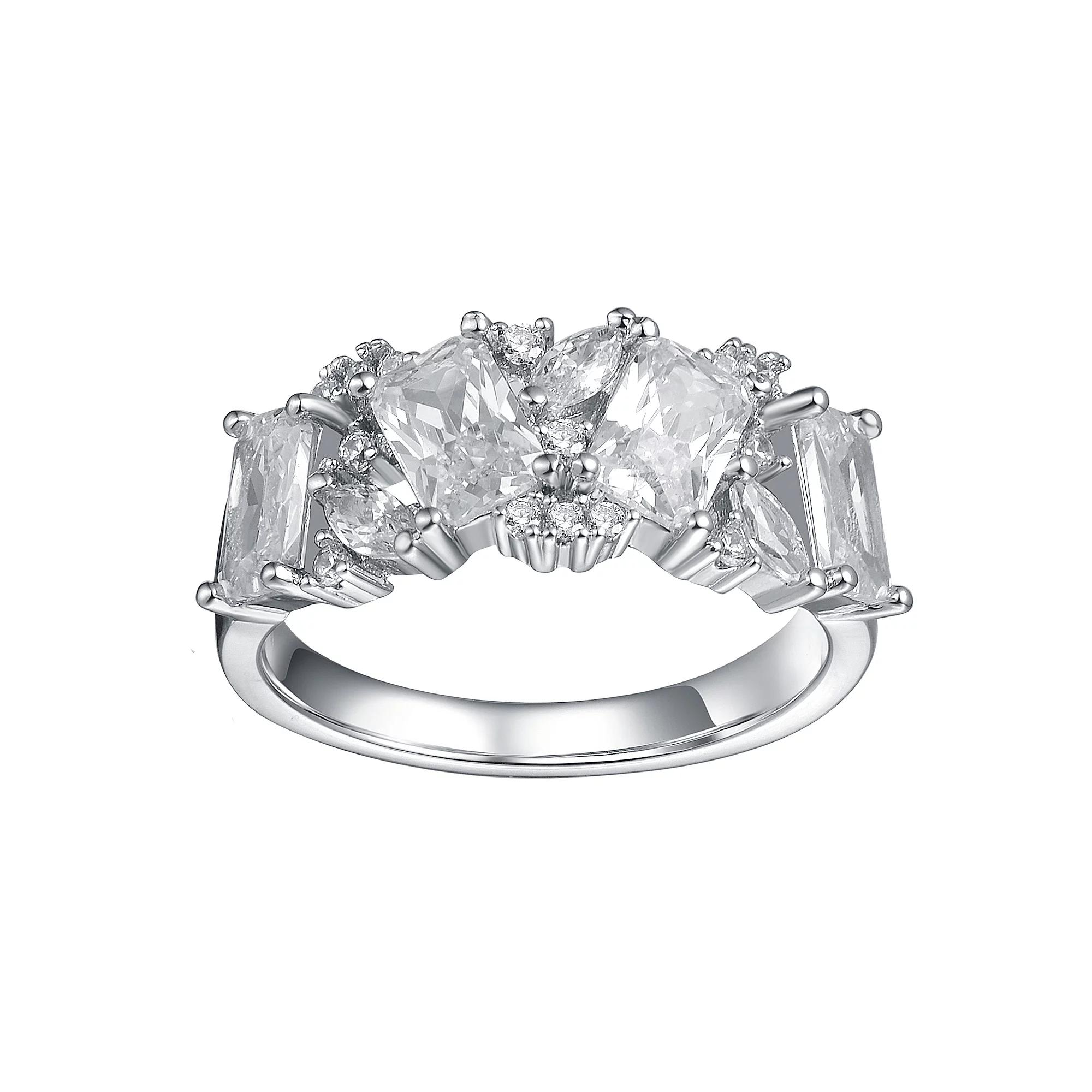 Sterling Silver Cubic Zirconia & Diamond Accent Radiant Cluster Ring, Womens Product Image