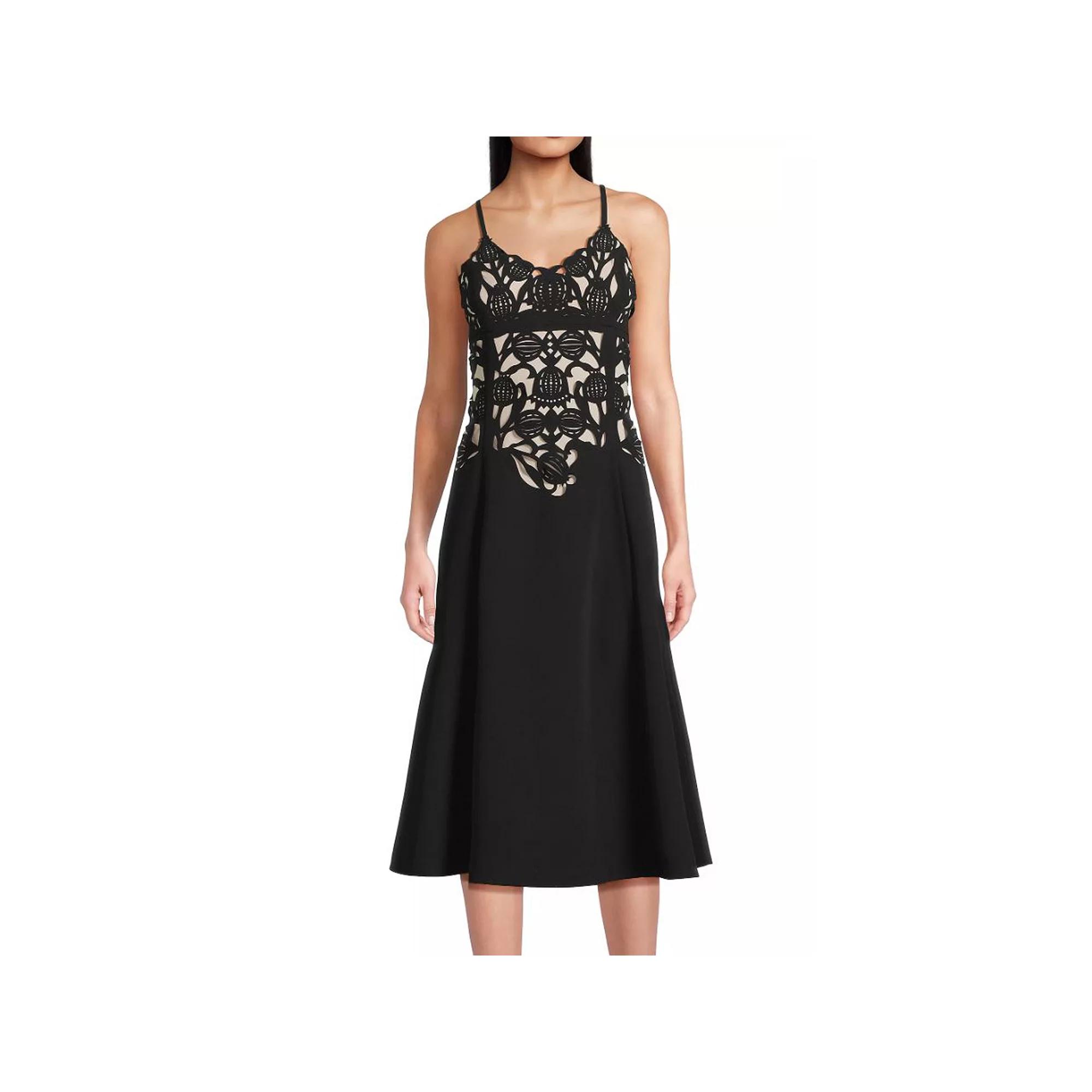 Women's Focus By Shani Fit & Flare Sleeveless Laser Cut Midi Dress,  Product Image