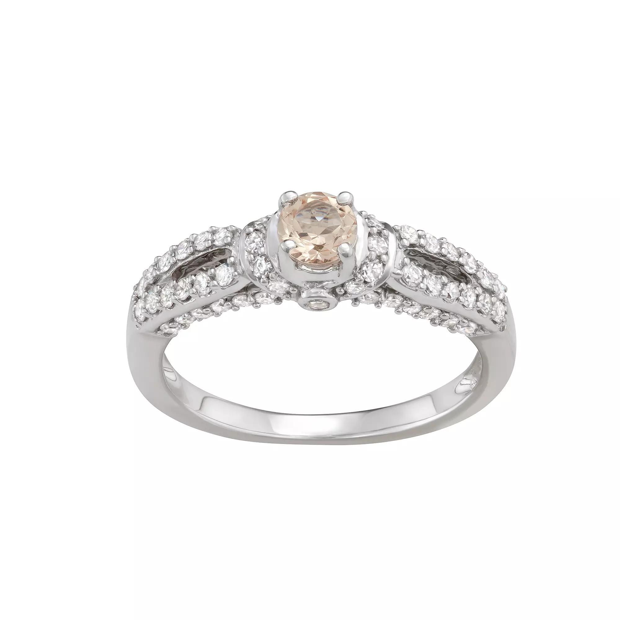 HDI 14k White Gold 5/8 Carat T.W. Diamond & Morganite Engagement Ring, Women's,  Product Image