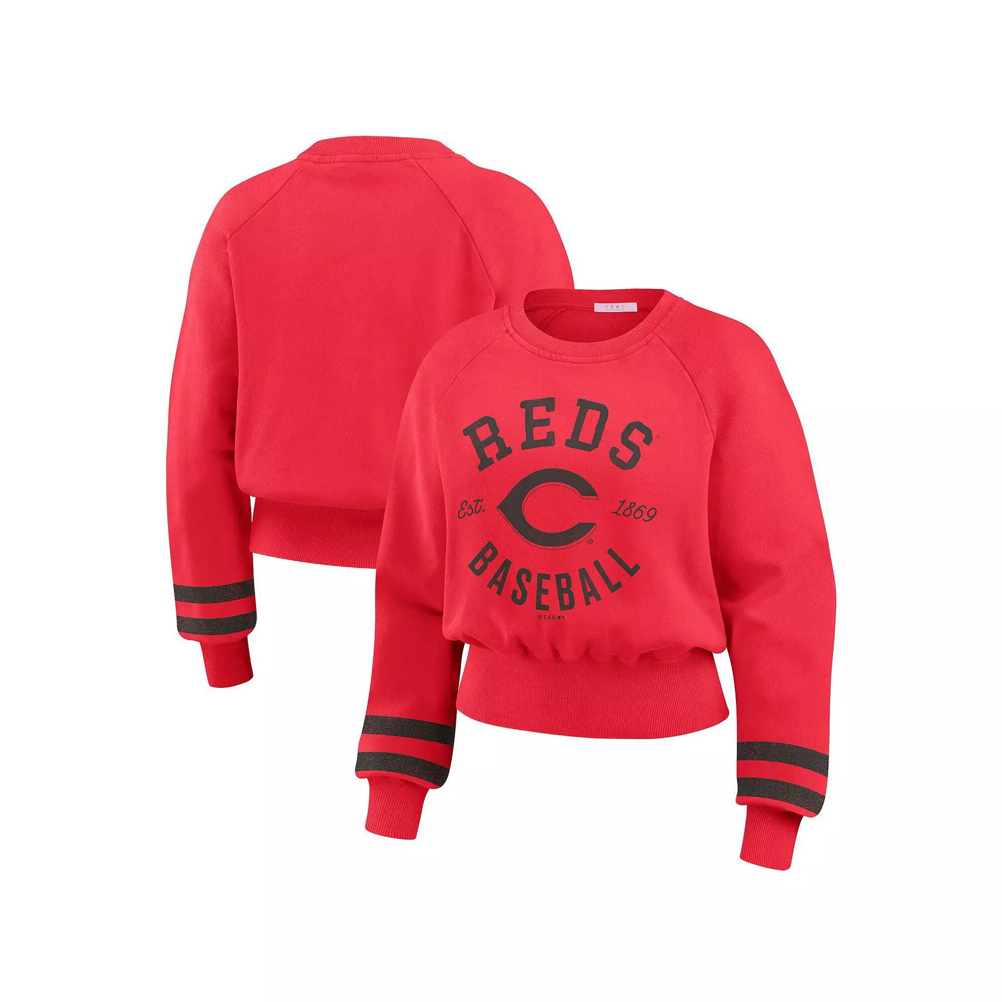 Women's WEAR by Erin Andrews Red Cincinnati Reds Vintage Washed Cropped Pullover Sweatshirt,  Product Image