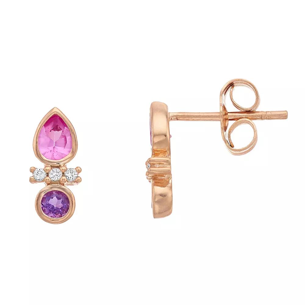 14k Rose Gold Over Silver Amethyst & Lab-Created Pink & White Sapphire Earrings, Women's Product Image