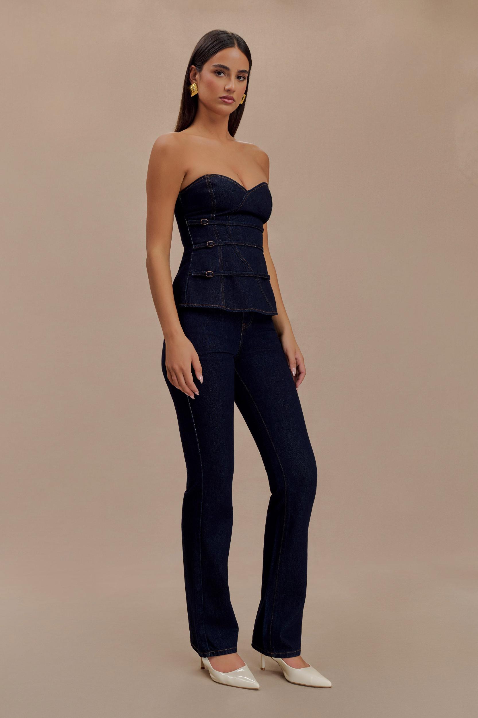 Sylas Strapless Buckle Denim Top - Indigo Blue Product Image