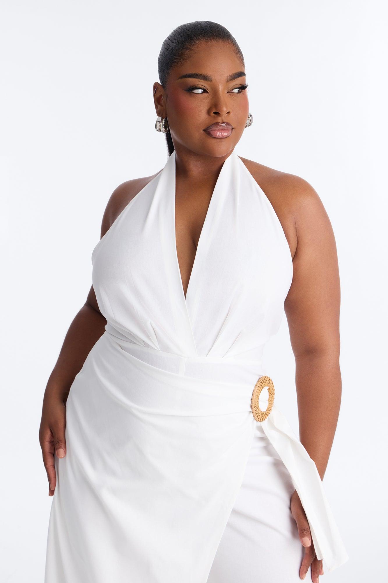 Tara Linen Halter Straight Leg Jumpsuit - White Female Product Image