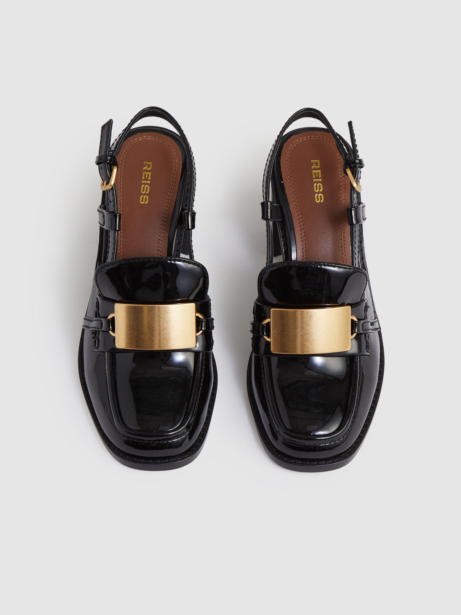 Patent Leather Slingback Heeled Loafers in Black Product Image