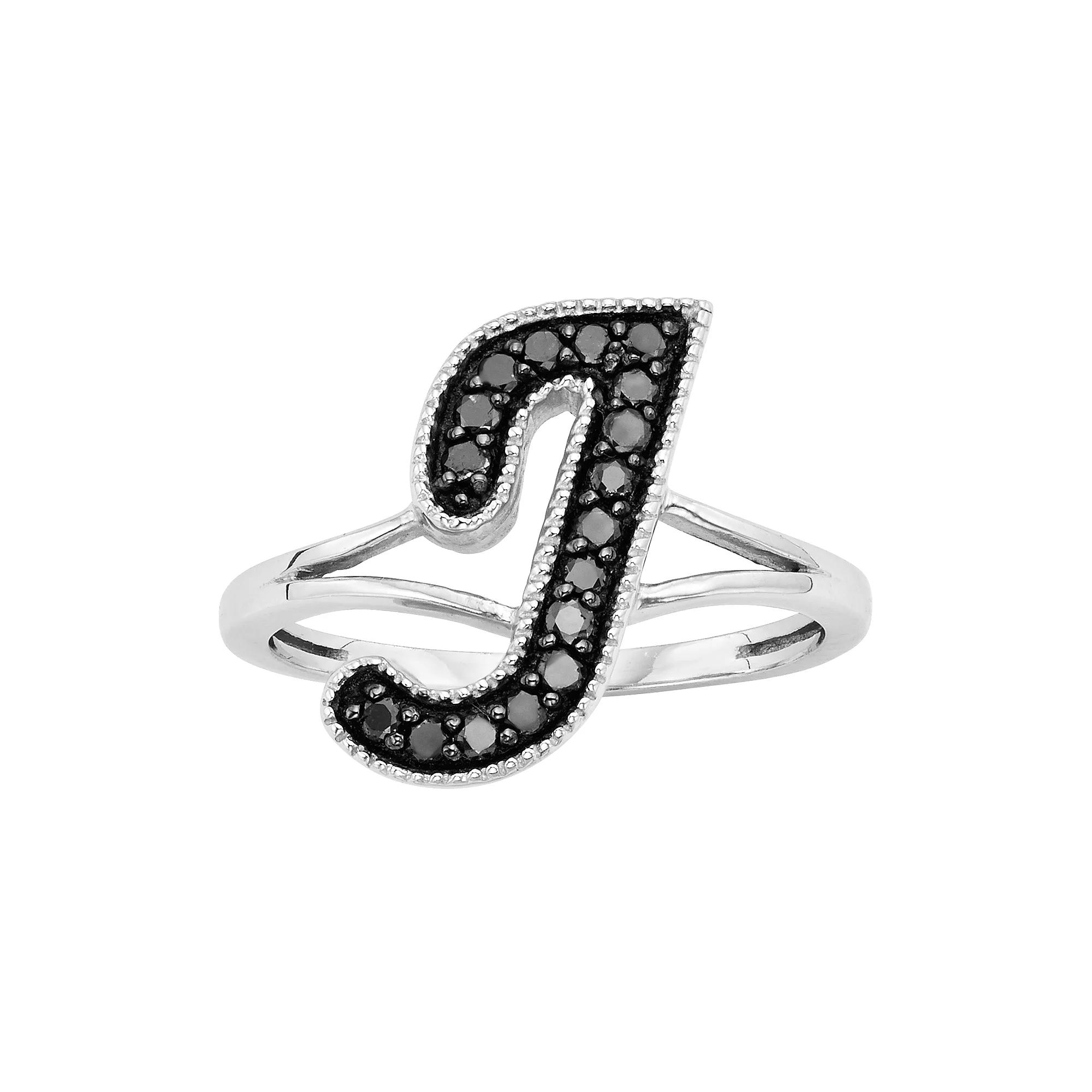 Jewelexcess Sterling Silver 1/4-ct. T.W. Black Diamond Initial Ring, Womens Product Image
