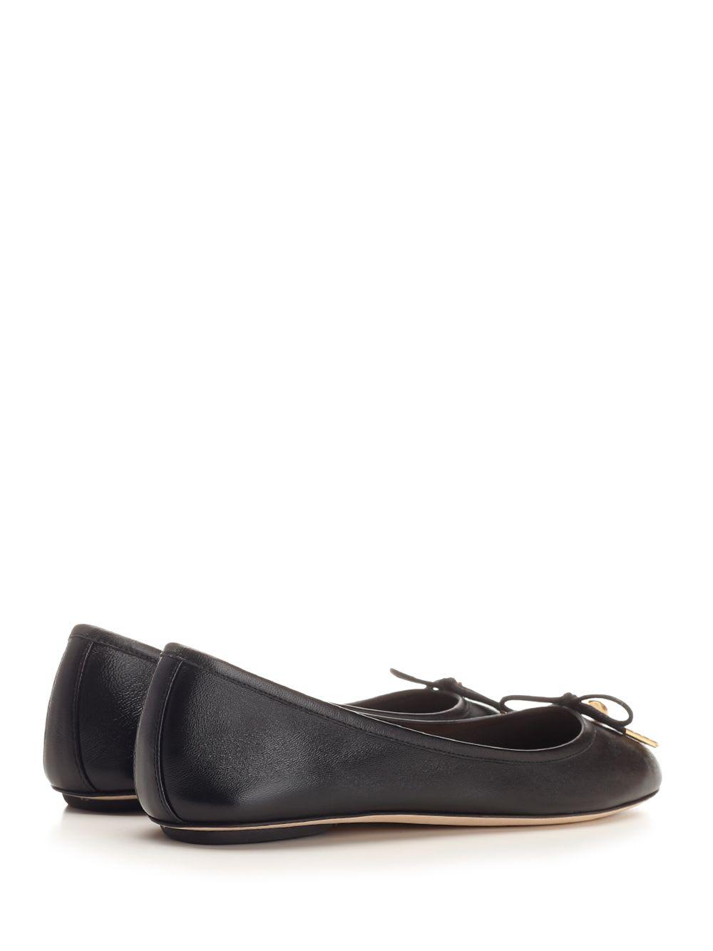 CHLOÉ Bow Detail Round Toe Flat Sole Ballerina Shoes In Black Product Image