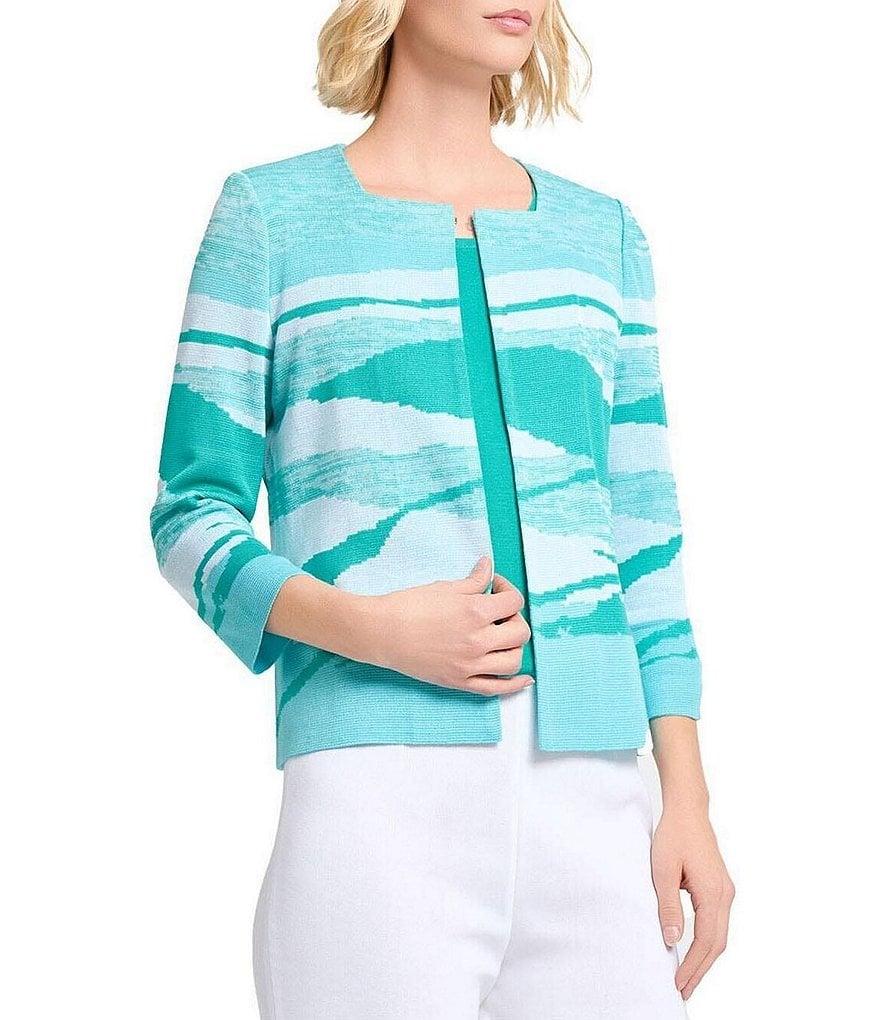 Ming Wang Jacquard Knit Square Neck Bracelet Sleeve Jacket Product Image