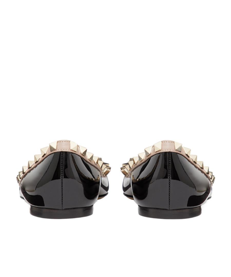 VALENTINO GARAVANI Pointed Toe Studded Trim Flat Sole Ballerina In Black Product Image