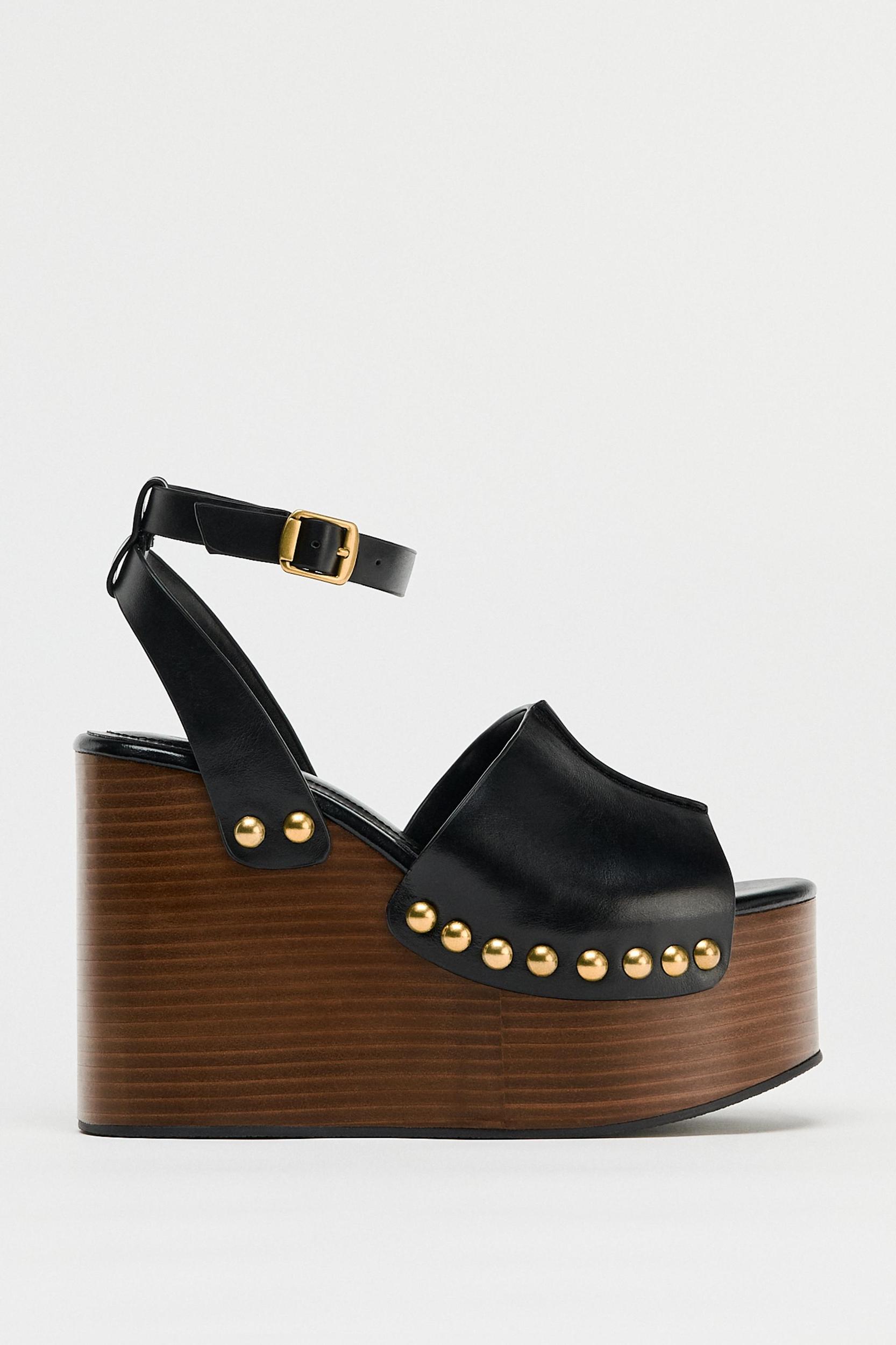 STUDDED LEATHER WEDGE SANDALS Product Image