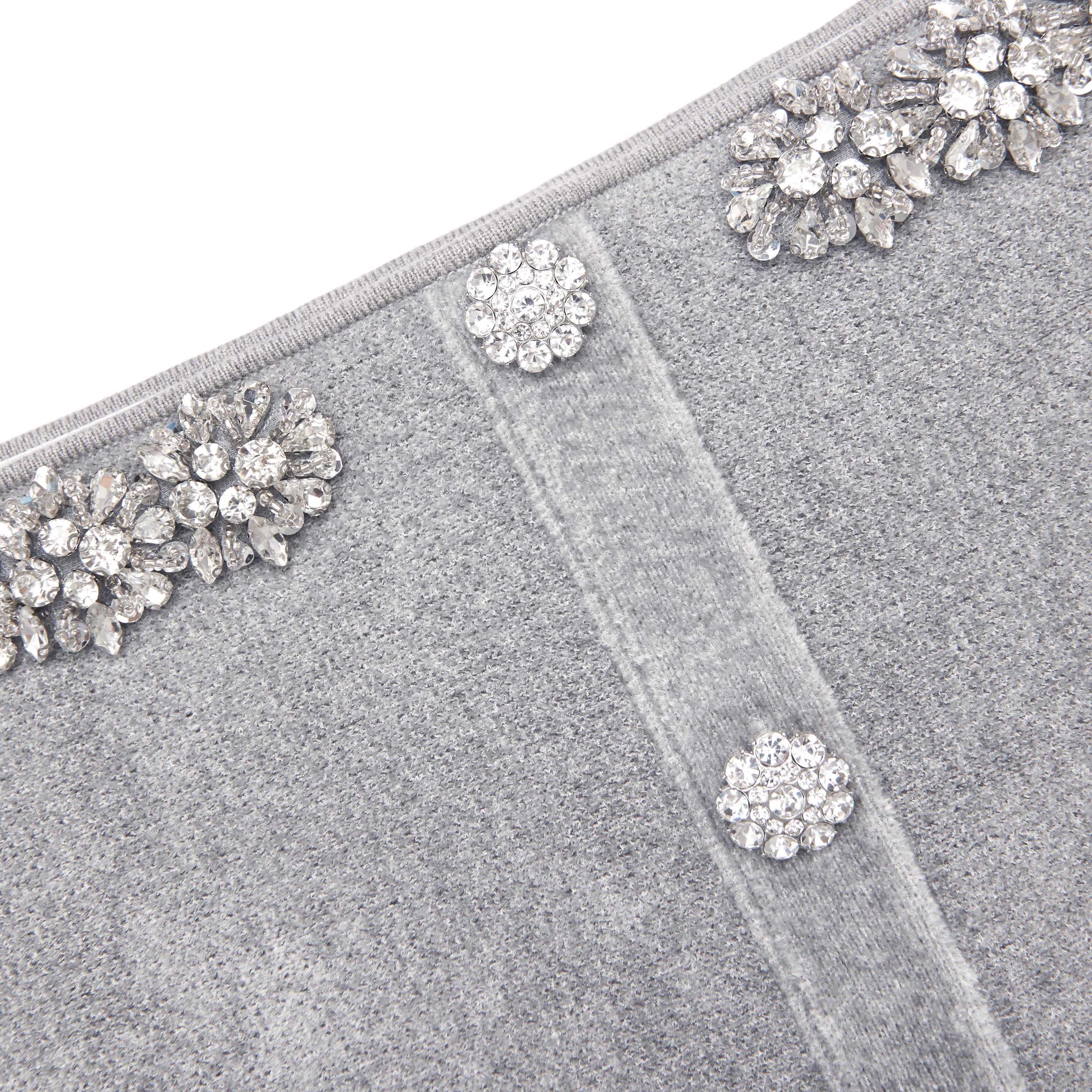 Grey Chenille Knit Crystal Trim Top Product Image