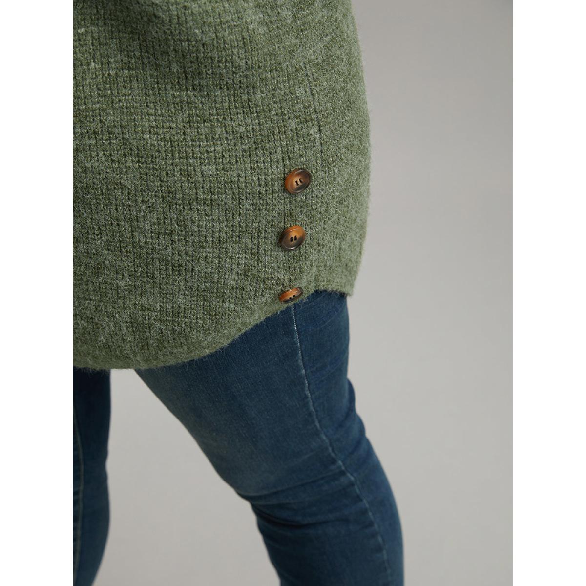 Plus Size Anti-Pilling Lapel Collar Adjustable Button Pullover Moss Women Casual Loose Long Sleeve Lapel Collar Dailywear Pullovers BloomChic 30/6X Product Image