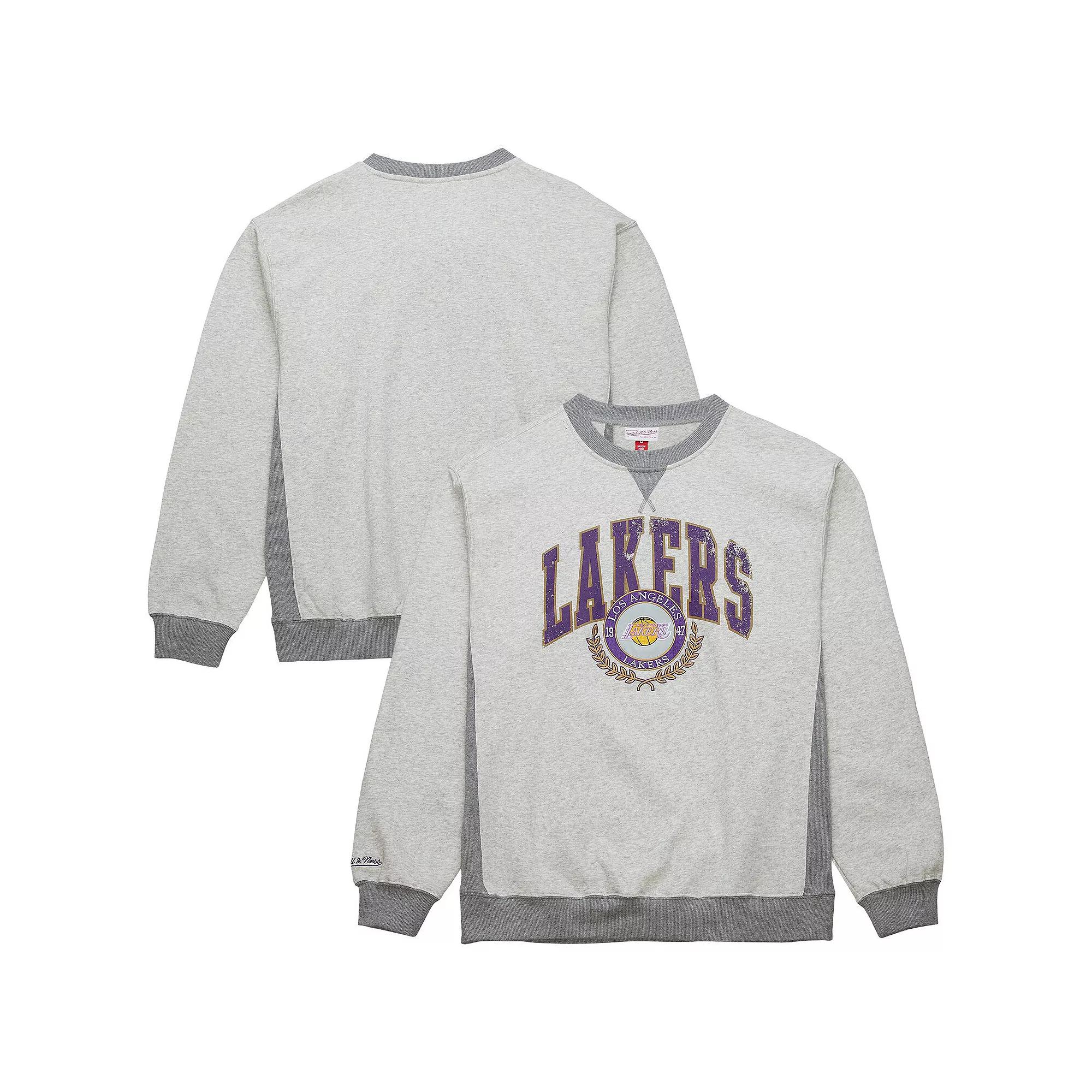 Men's Mitchell & Ness Heather Gray Los Angeles Lakers  Vintage Logo Pullover Sweatshirt, Size: Medium, Grey Product Image