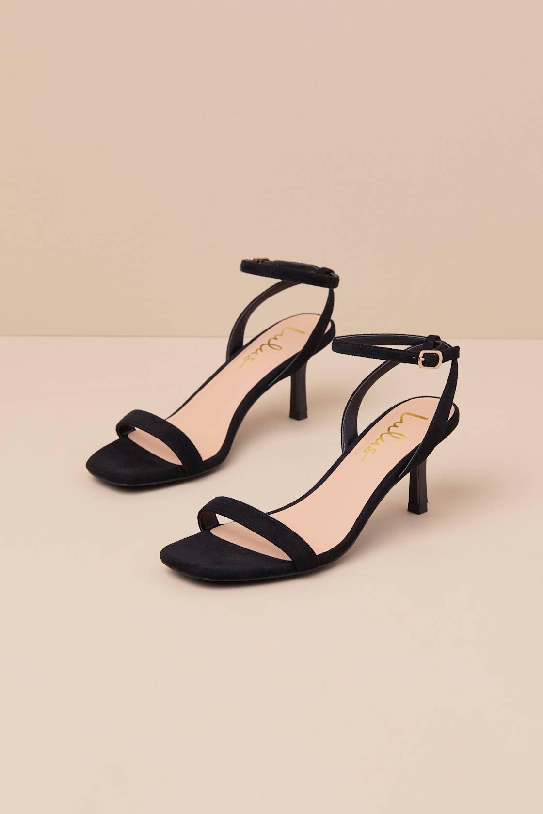 Ensley Black Suede Kitten Heel Ankle Strap Sandals Product Image