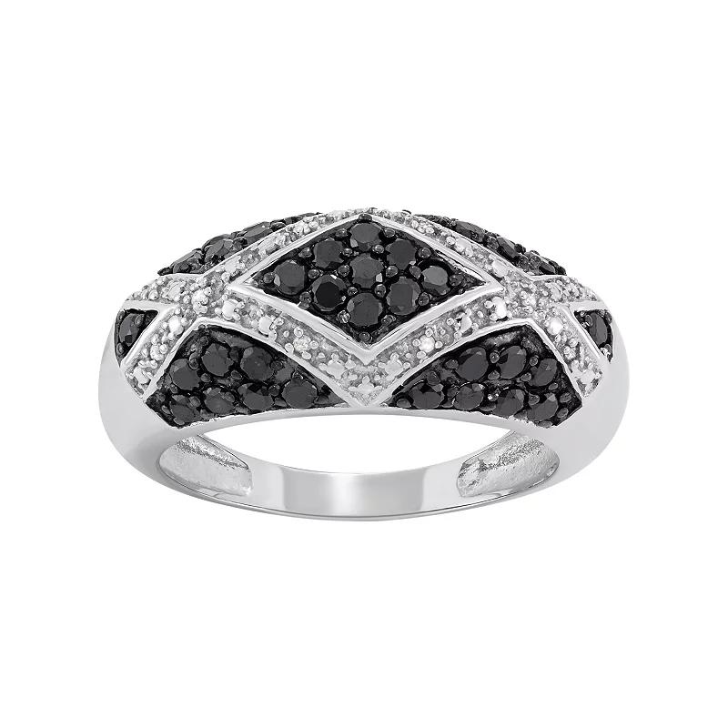 Jewelexcess 1 Carat T.W. Black and White Diamond Sterling Silver Geometric Ring, Women's, Size: 7 Product Image