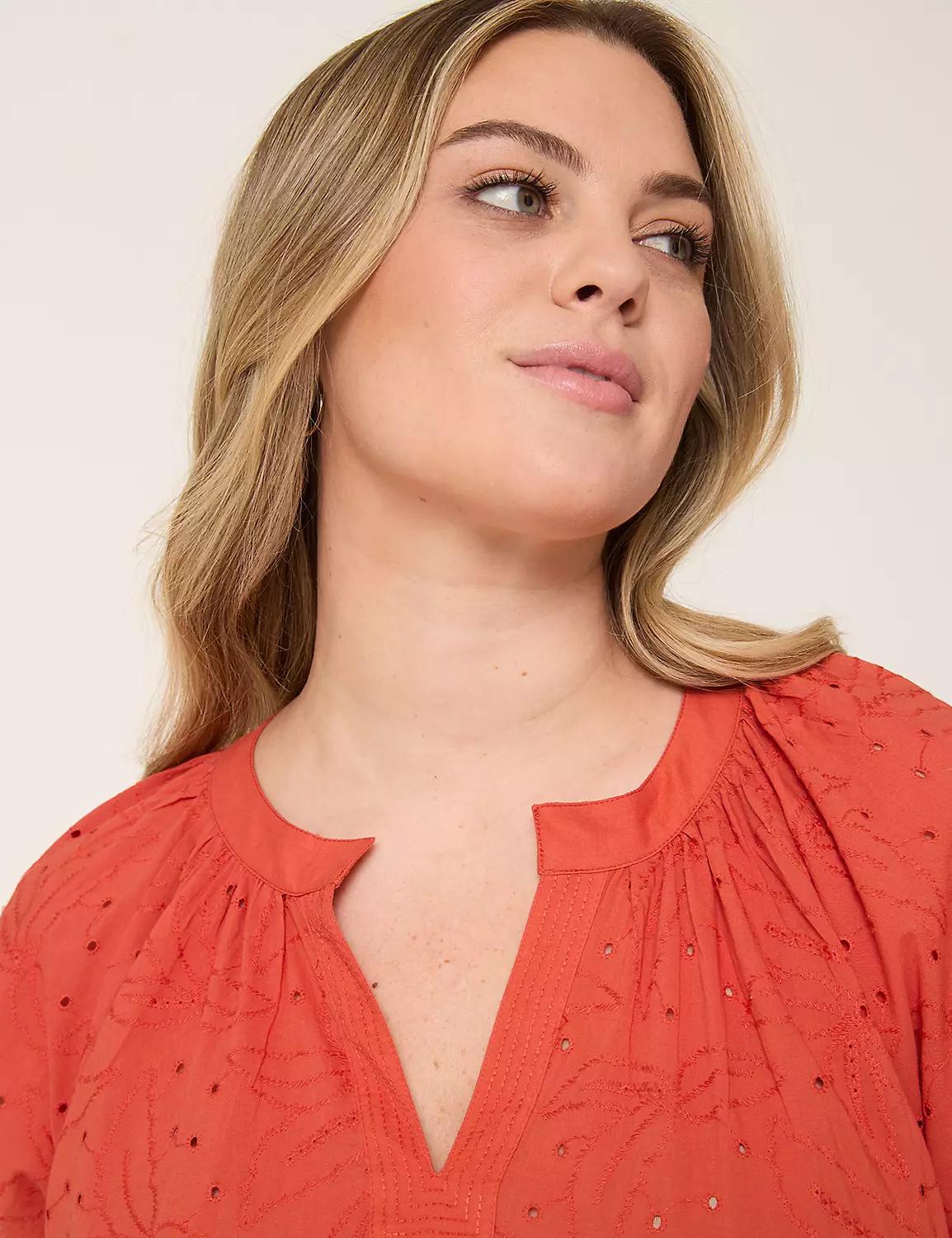 Eyelet & Knit Notch-Neck Top Product Image