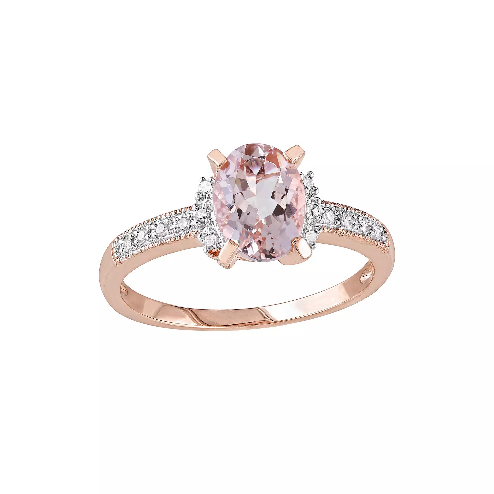 Stella Grace 14k Rose Gold Over Sterling Silver 1/7-ct. T.W. Diamond & Morganite Ring, Women's,  Product Image
