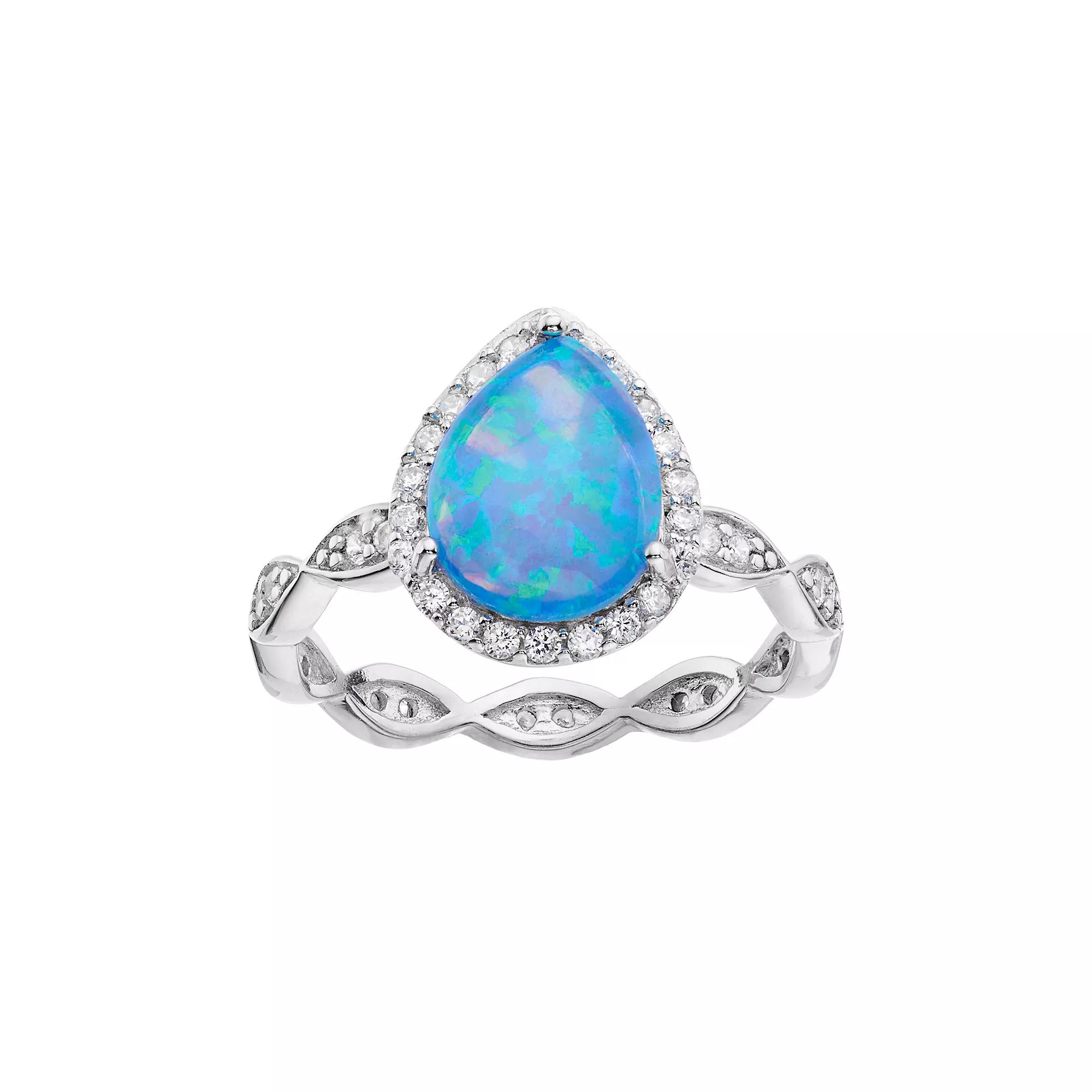 Sophie Miller Sterling Silver Lab-Created Blue Opal & Cubic Zirconia Pear Ring, Women's,  Product Image