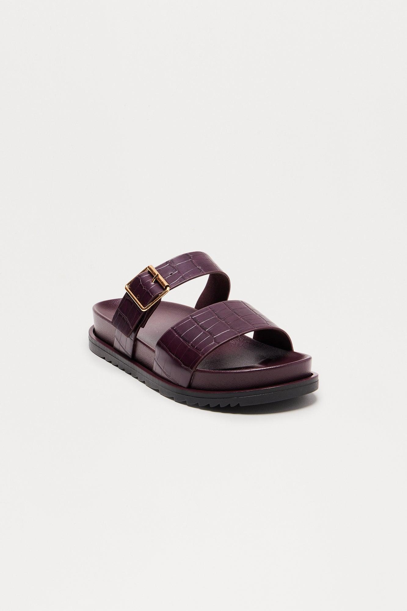 Gino Buckle Slip On Sandals - Burgundy Female Product Image