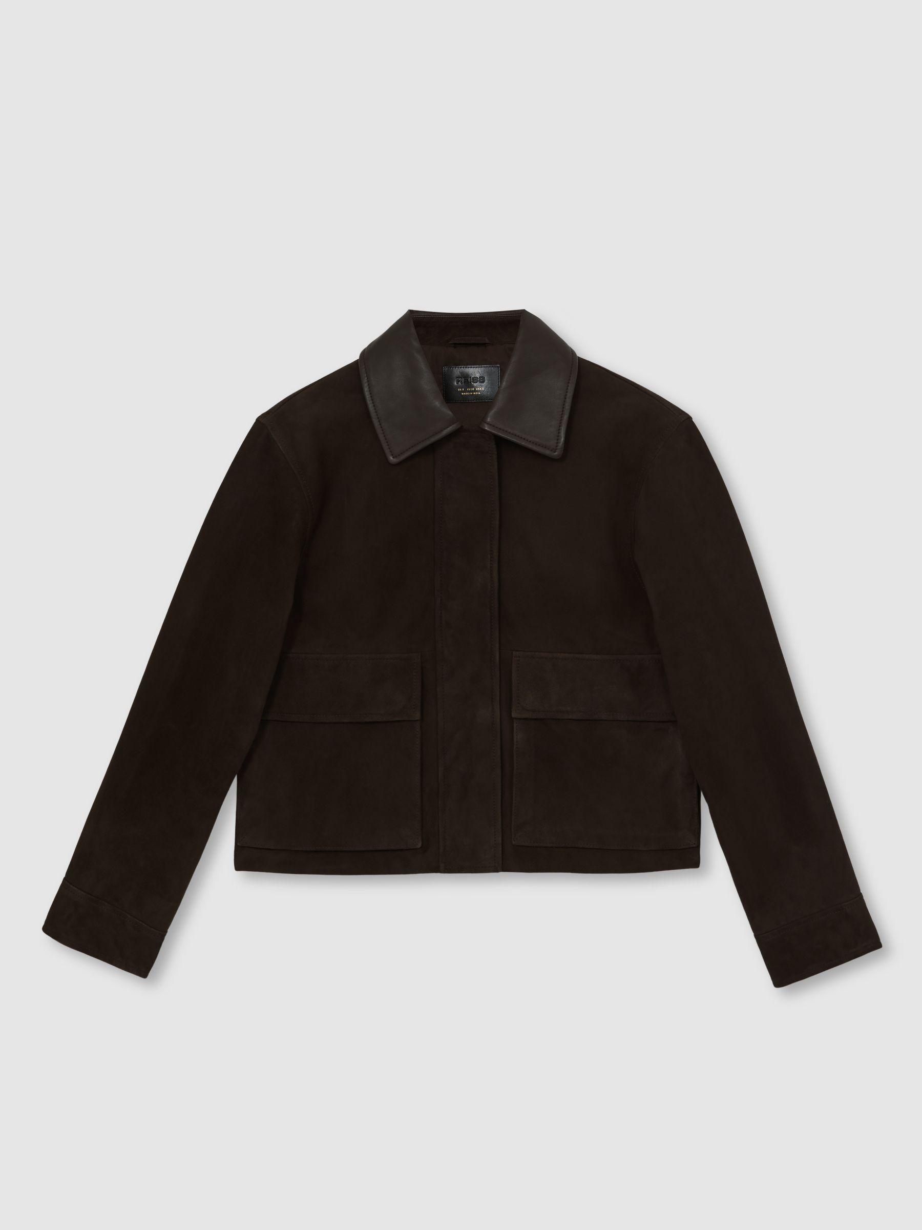 Suede Oversized Jacket in Chocolate Brown Product Image