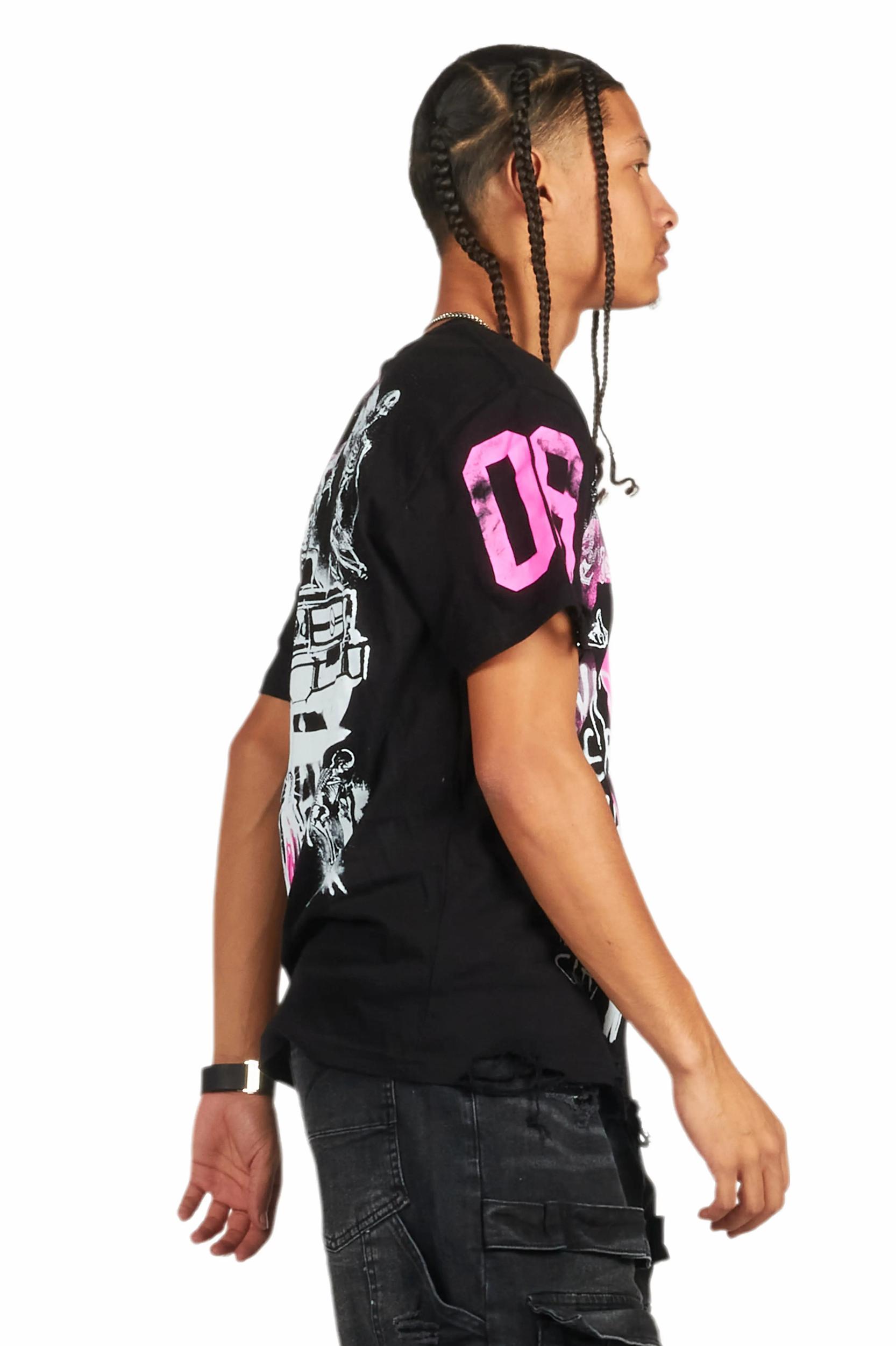 Grill Black/Pink Graphic Oversized T-Shirt Male Product Image