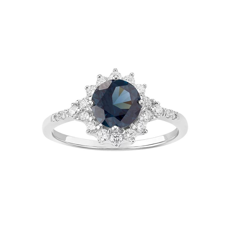PRIMROSE Sterling Silver Simulated Sapphire & Cubic Zirconia Halo Ring, Women's, Size: 7, Sterling Blue Product Image