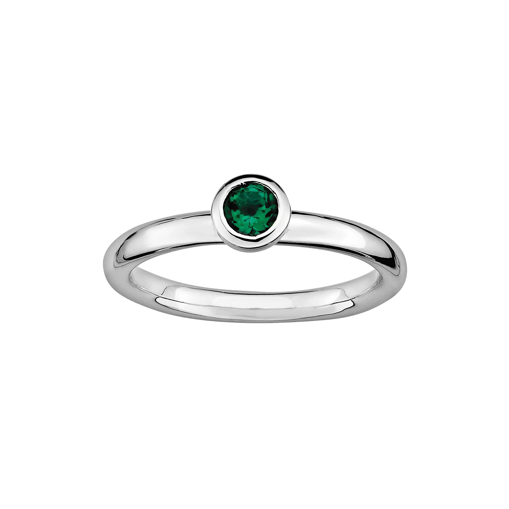 Stacks & Stones Sterling Silver Lab-Created Emerald Stack Ring, Women's, Size: 8, Green Product Image
