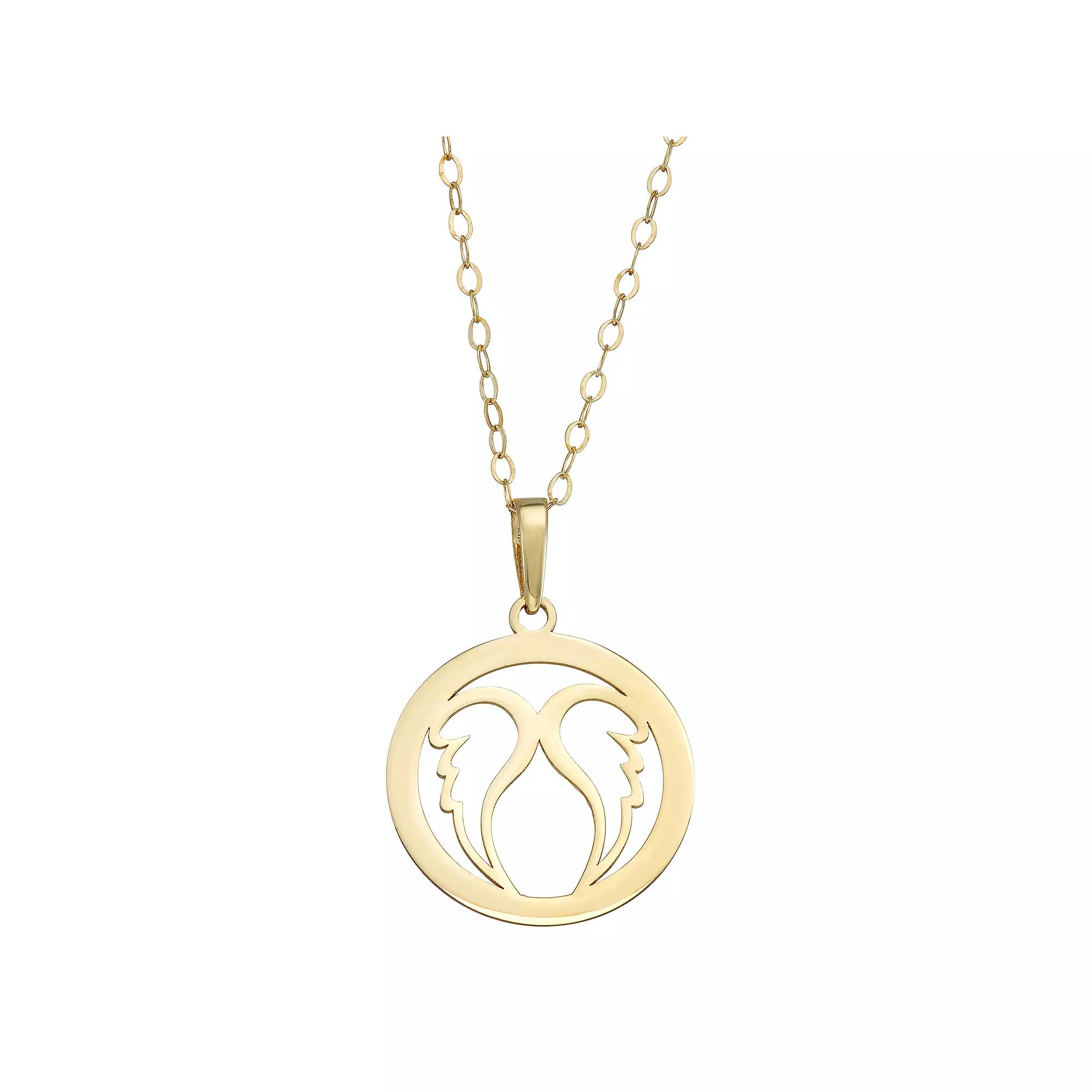 10k Gold Angel Wings Disc Pendant Necklace, Women's, Size: 18" Product Image