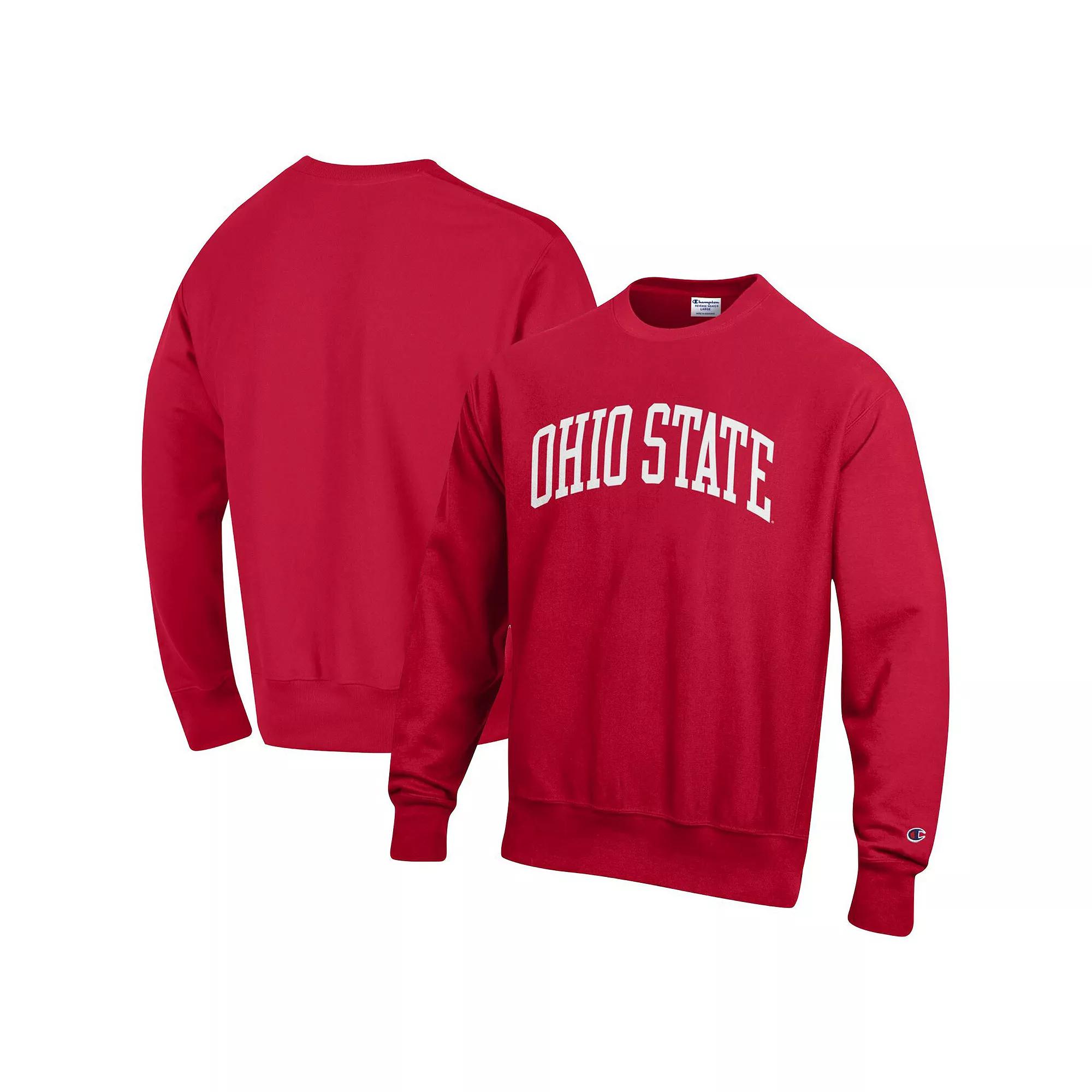 Men's Champion Scarlet Ohio State Buckeyes Arch Reverse Weave Pullover Sweatshirt, Size: Small, Red Product Image