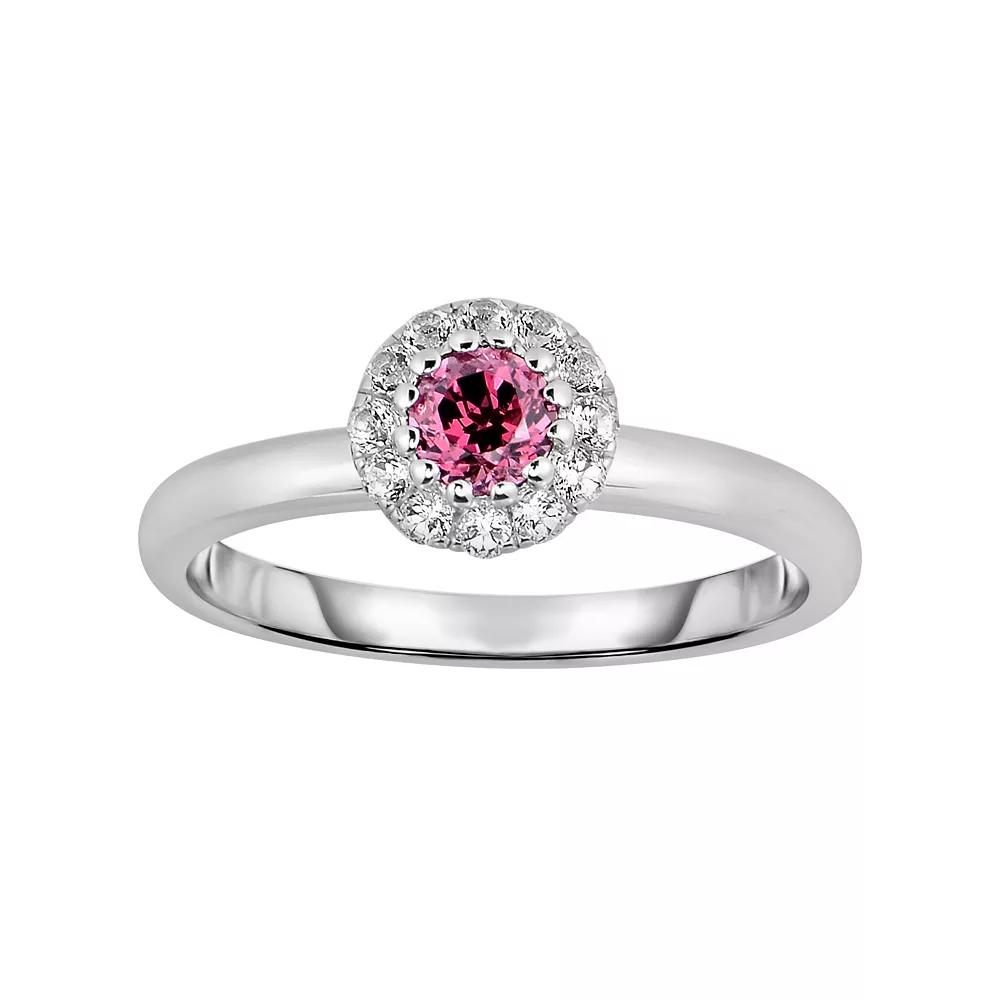 Oro Leoni Sterling Silver Rhodolite Garnet & White Topaz Halo Ring, Women's,  Product Image
