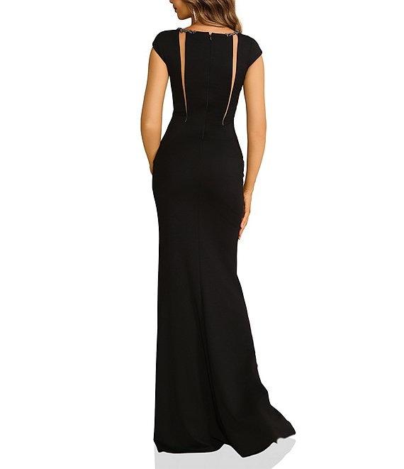 Terani Couture Beaded Illusion Neck Knit Jersey Sheath Gown Product Image