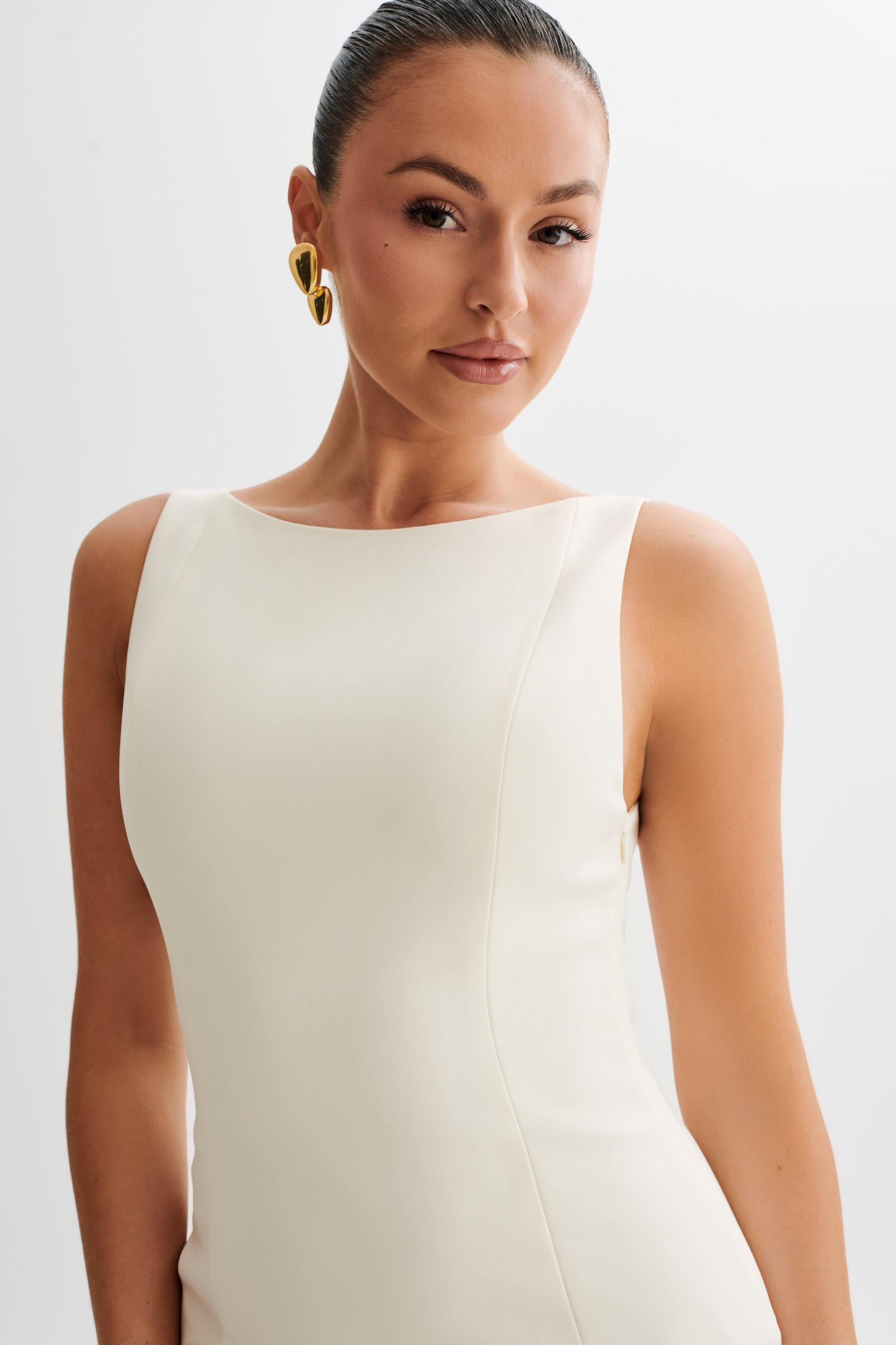 Leonora Sleeveless Suiting Mini Dress With Ruffle - Ivory Product Image