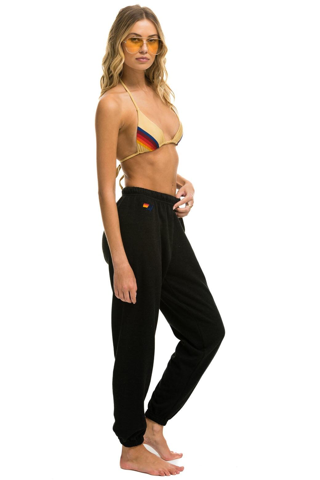 5 STRIPE SWEATPANTS - BLACK // NEON RAINBOW STRIPES Female Product Image