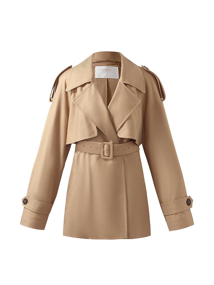 Worsted Wool Women Cropped Trench Coat With Belt Product Image