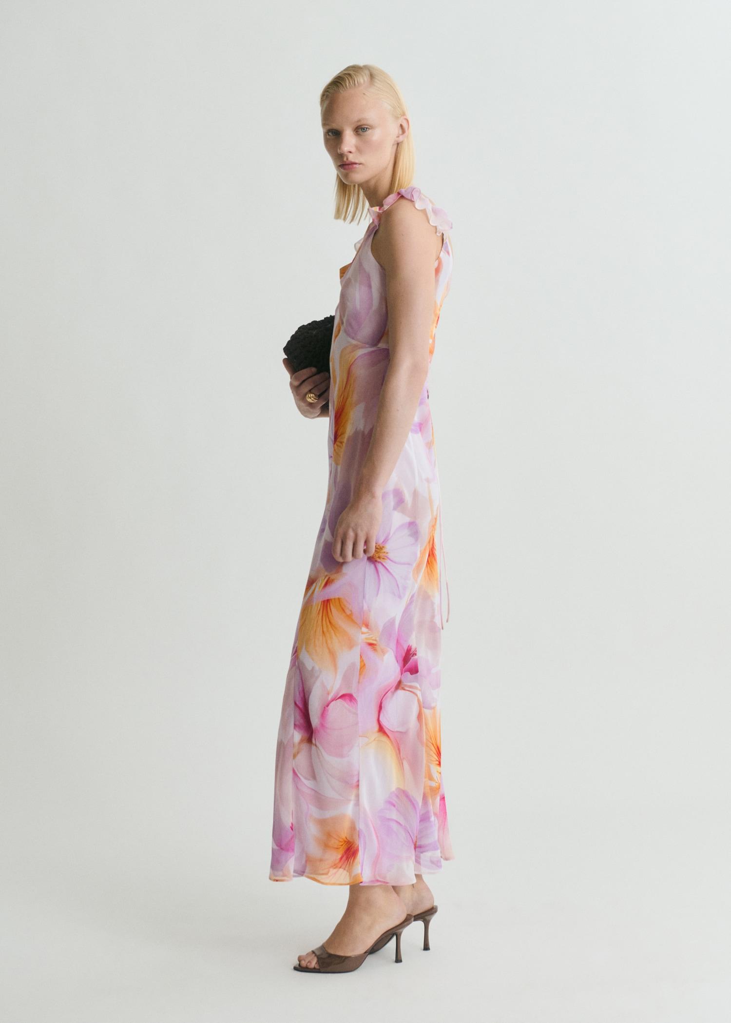 Floral dress with ruffle detail - Women | MANGO USA Product Image