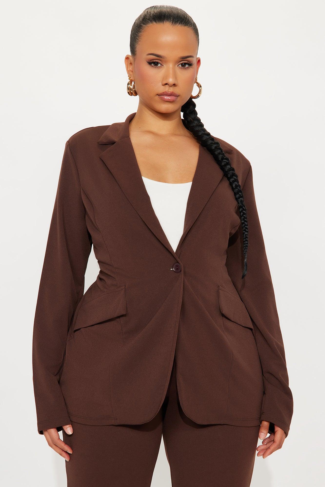 Working It Out Blazer Capri Pant Set - Chocolate Female Product Image