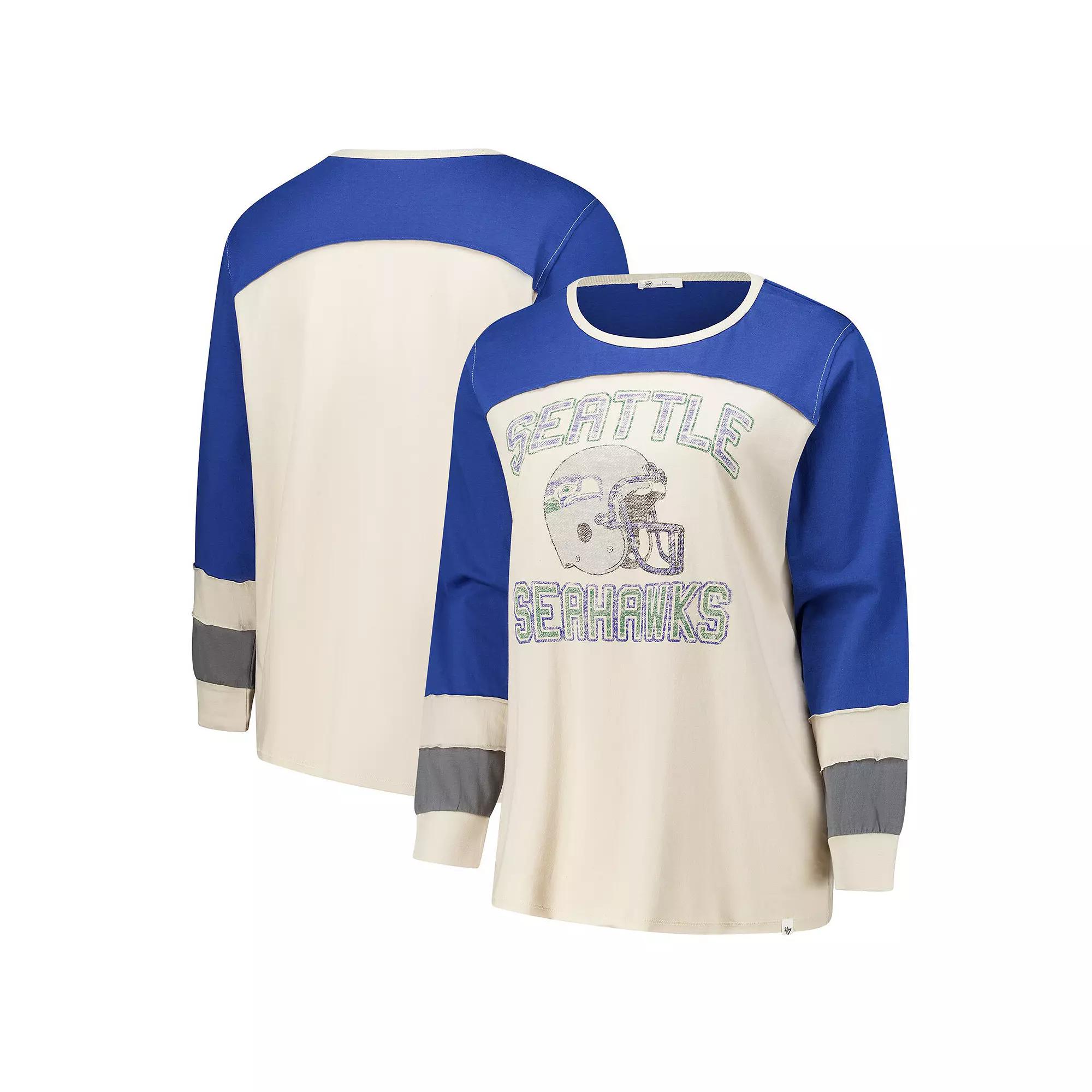Women's Profile Cream/Royal Seattle Seahawks Double Header Curve Toni Long Sleeve T-Shirt, Size: 2XL, Beige Product Image