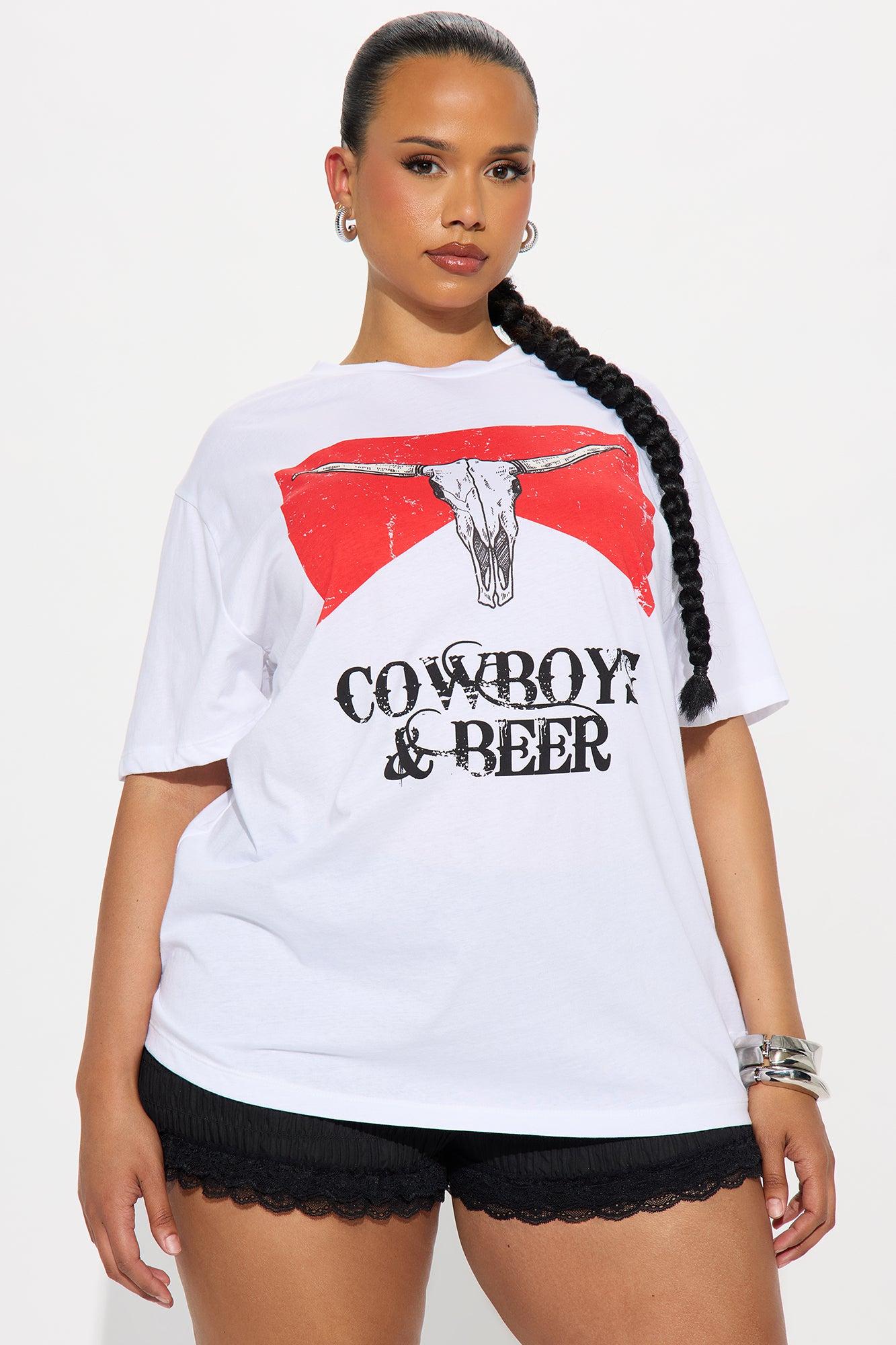 Vintage Cowboys & Beers Washed Tee - White Female Product Image