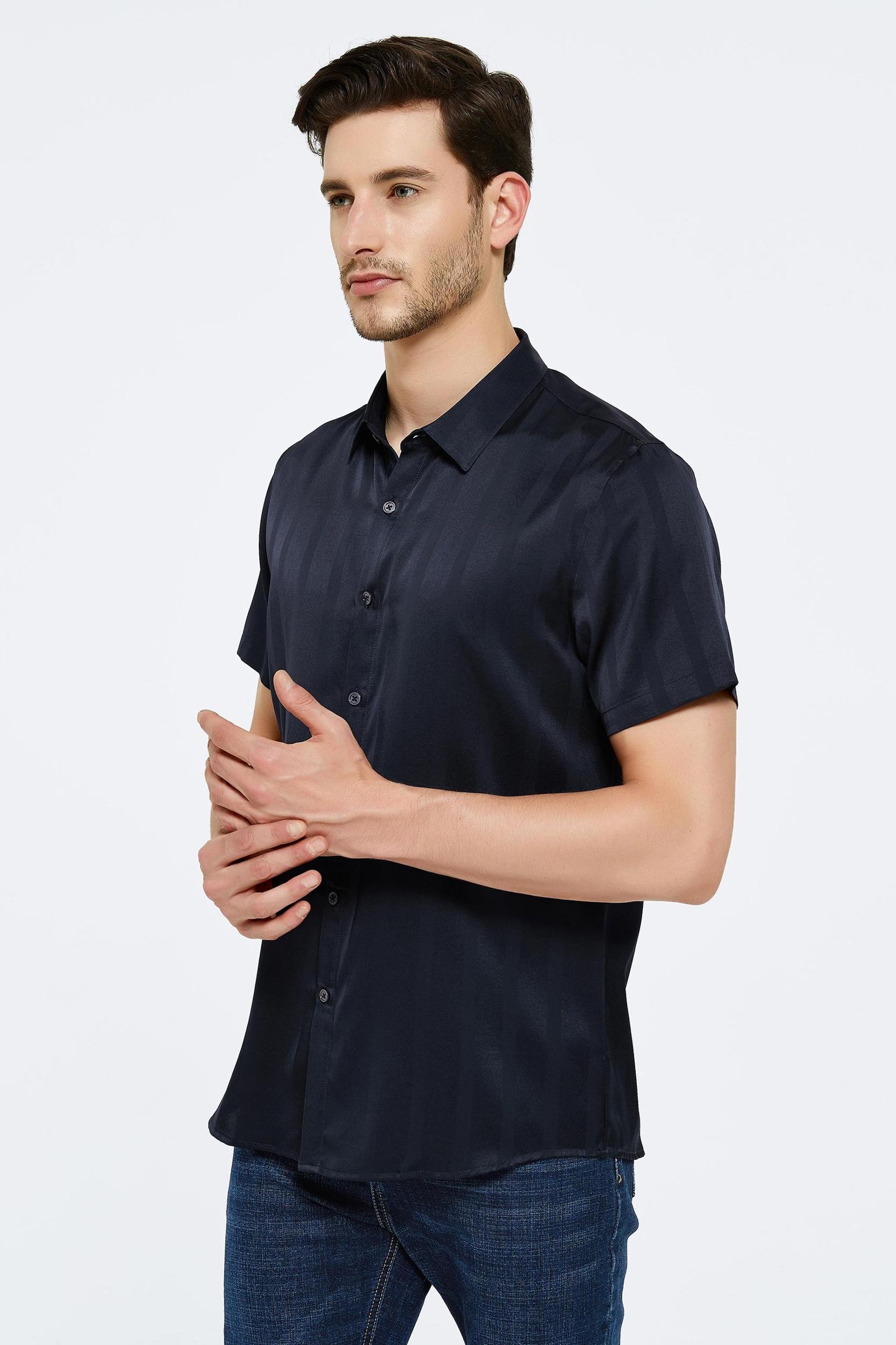Jacquard Striped Silk Shirt For Men Product Image