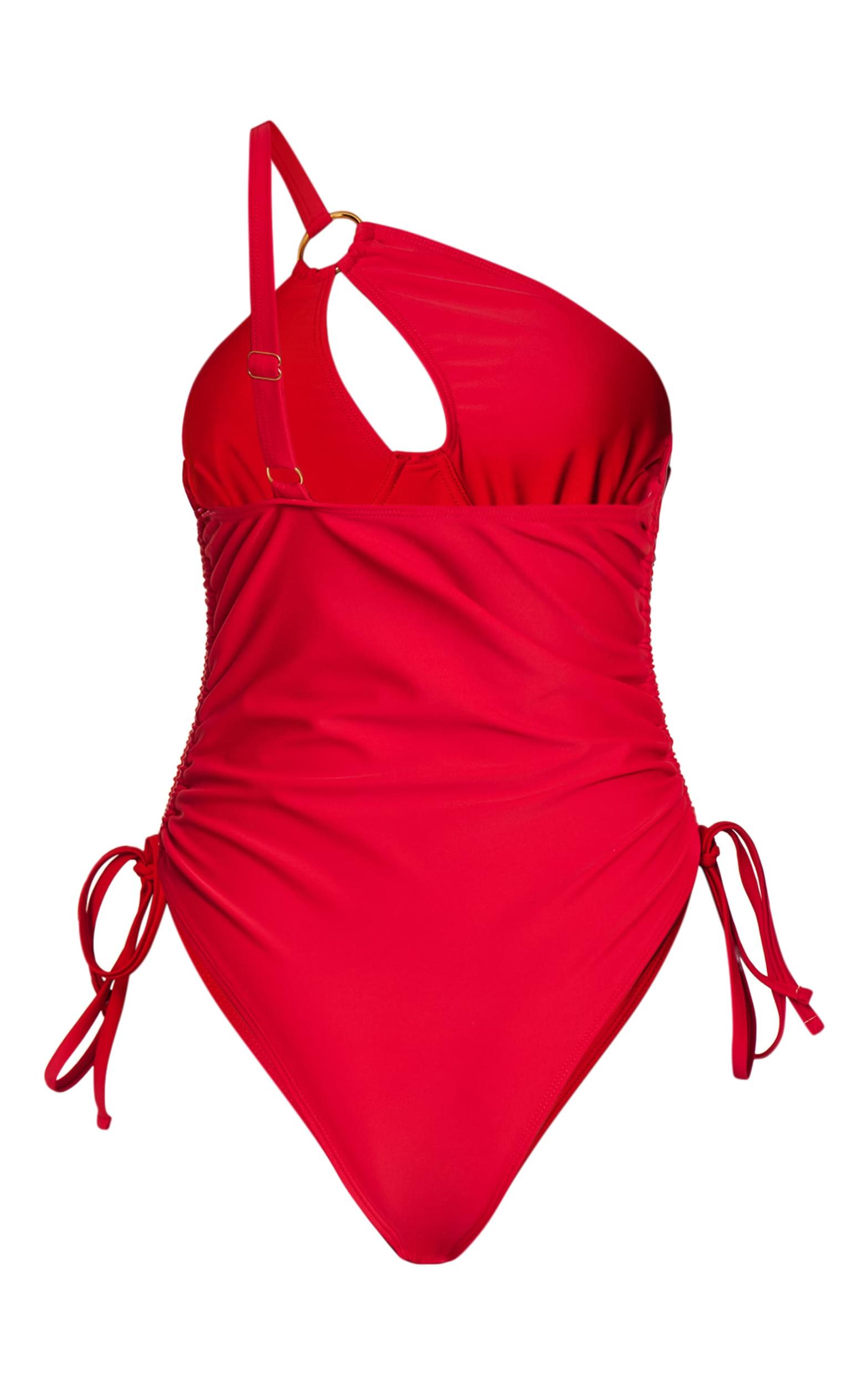 Red One Shoulder Underwired Swimsuit Product Image