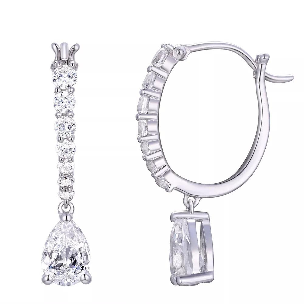 Rhodium Over Sterling Silver Lab-Created White Sapphire Hoop Earrings, Women's Product Image