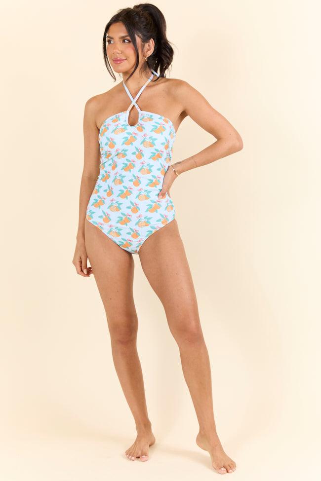 Pool Path Orange Print Halter Neck One Piece Swimsuit FINAL SALE Product Image
