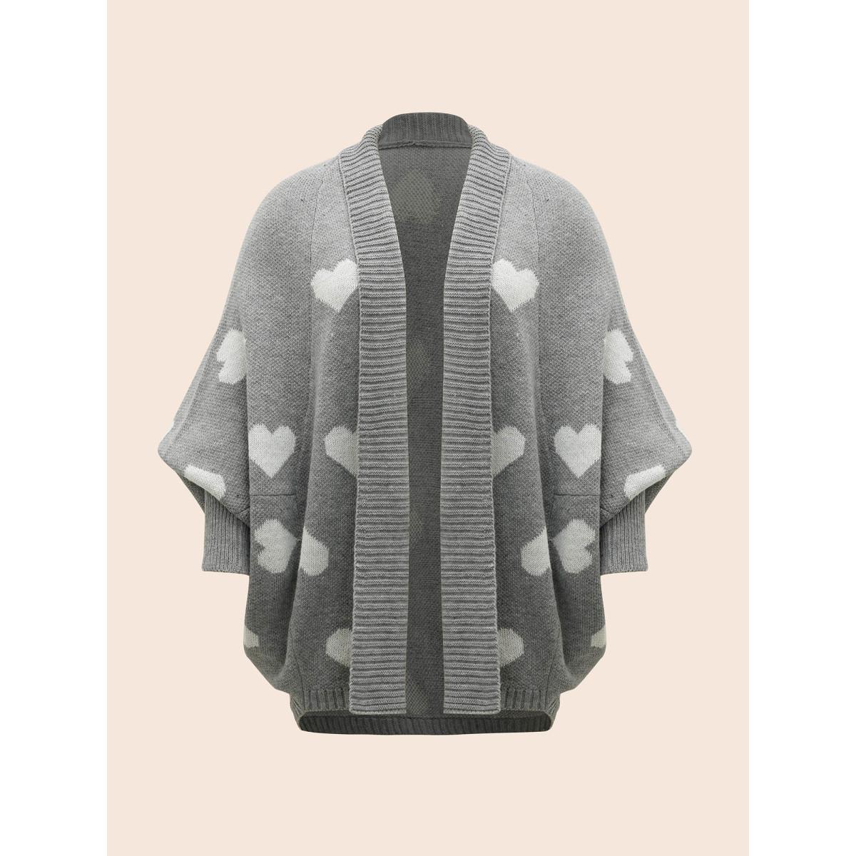Plus Size Lapel Collar Heart Shaped Cardigan Mediumgray Women Casual Oversized Long Sleeve Everyday Cardigans BloomChic 18-20/2X Product Image