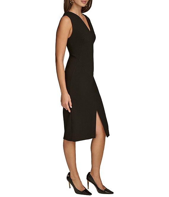Donna Karan Cady Crepe V-Neck Sleeveless Front Slit Sheath Dress Product Image