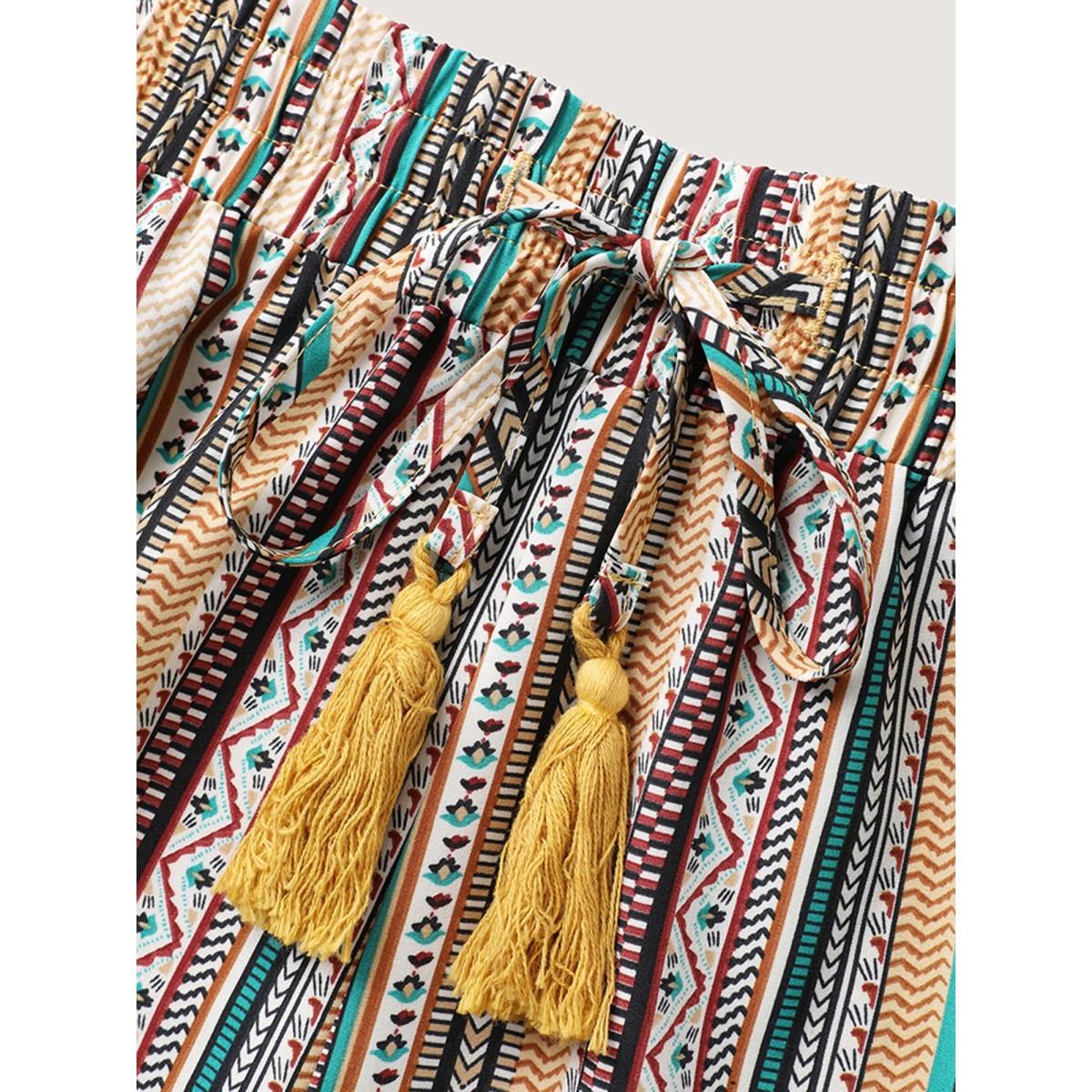 Plus Size Split Asymmetrical Hem Boho Pants Women Multicolor Boho Vacation Pants BloomChic 26/4X Product Image