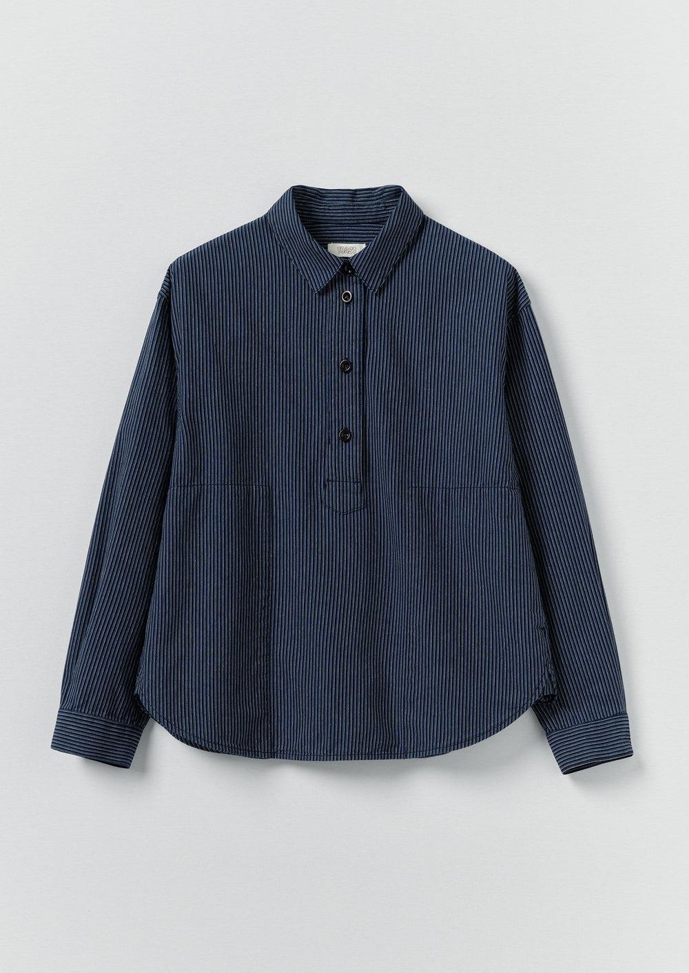Railroad Stripe Cotton Smock Popover Shirt | Denim Blue Product Image