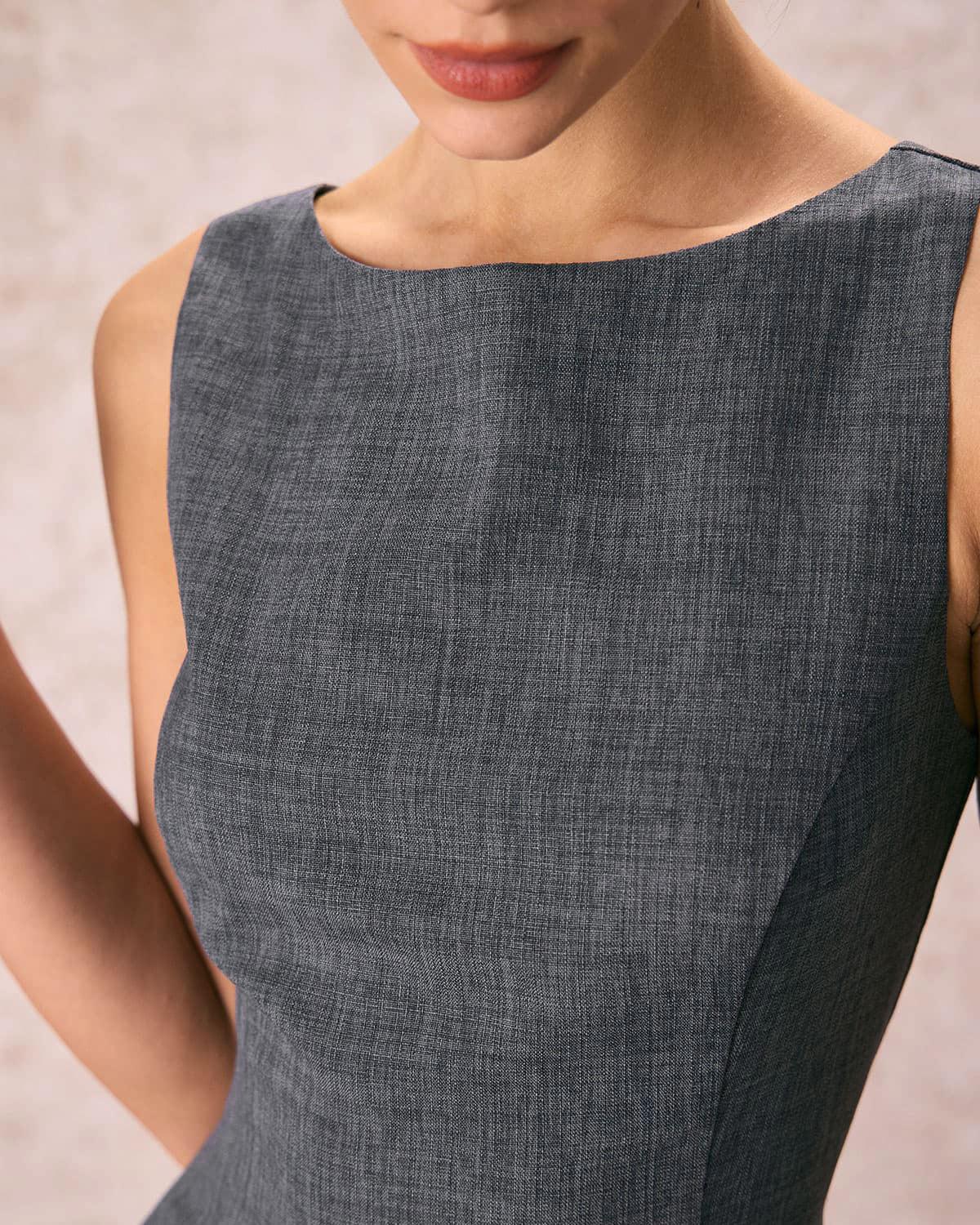 The Grey Boat Neck Sleeveless Mini Dress Product Image