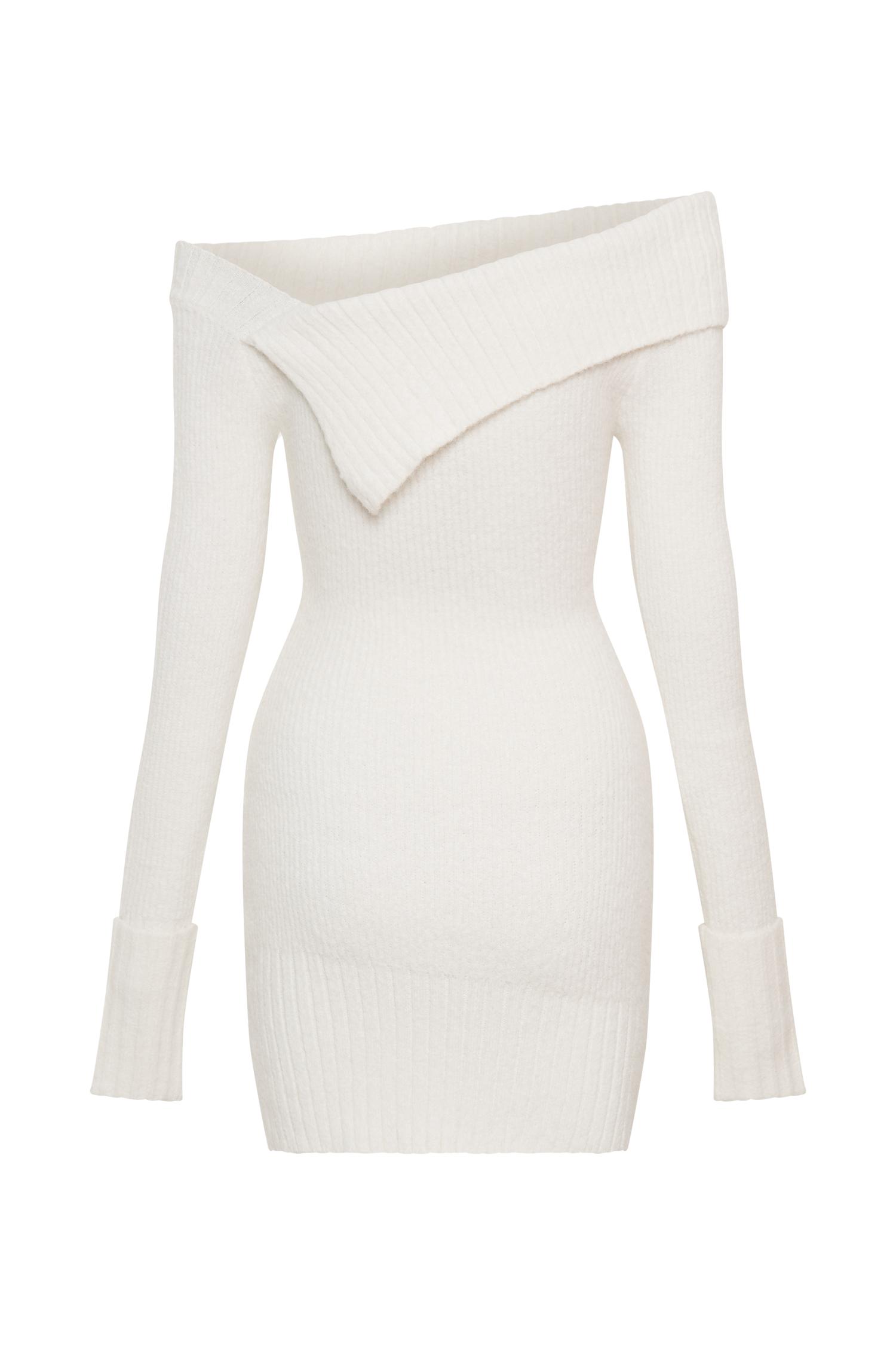 Stephanie Asymmetric Knit Mini Dress - Ivory Product Image