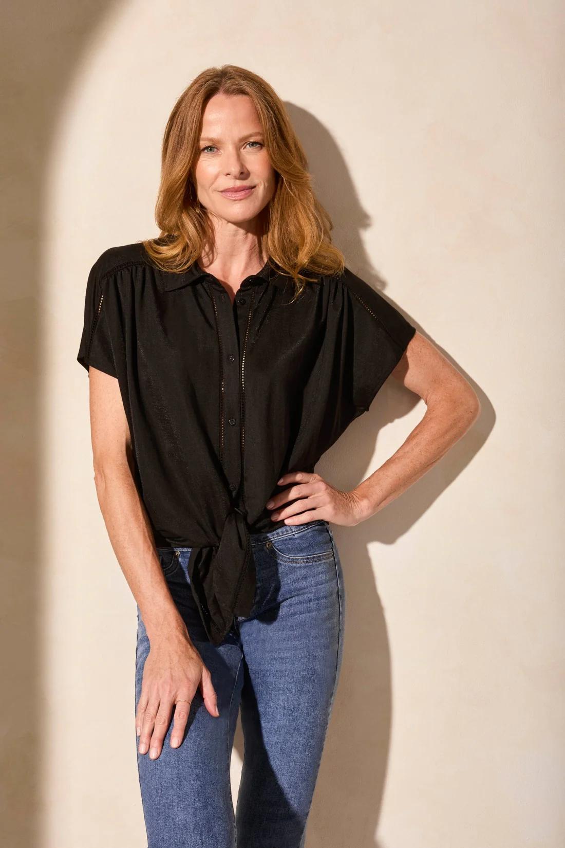 Printed Tie-Front Short-Sleeve Shirt Product Image