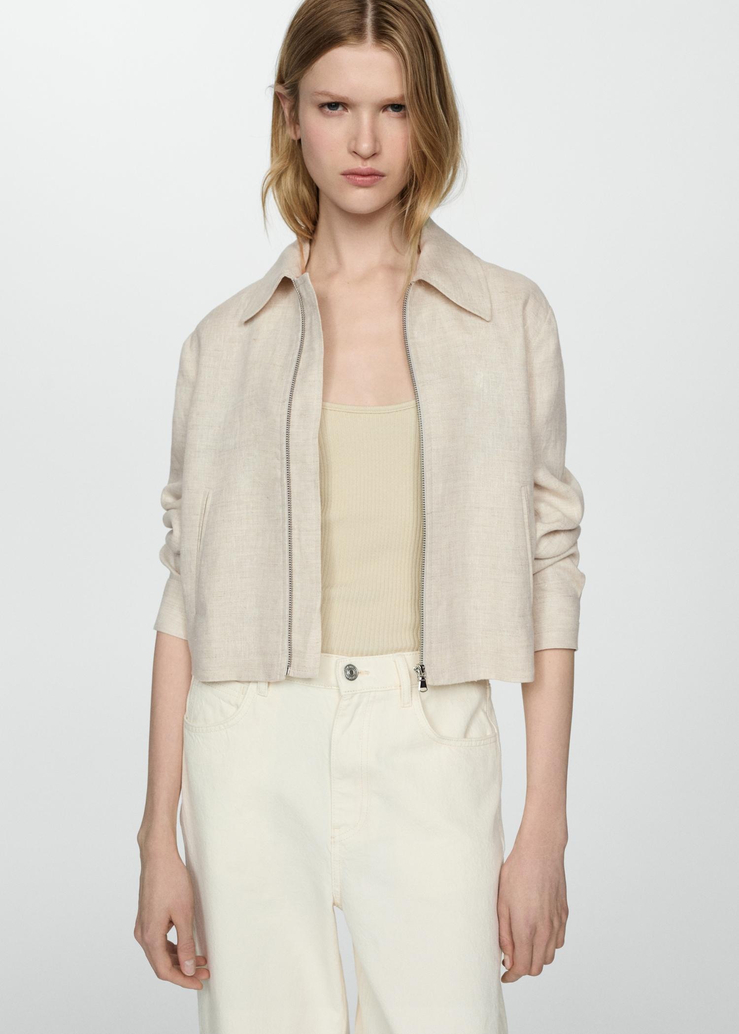 100% linen jacket with zip - Women | MANGO USA Product Image