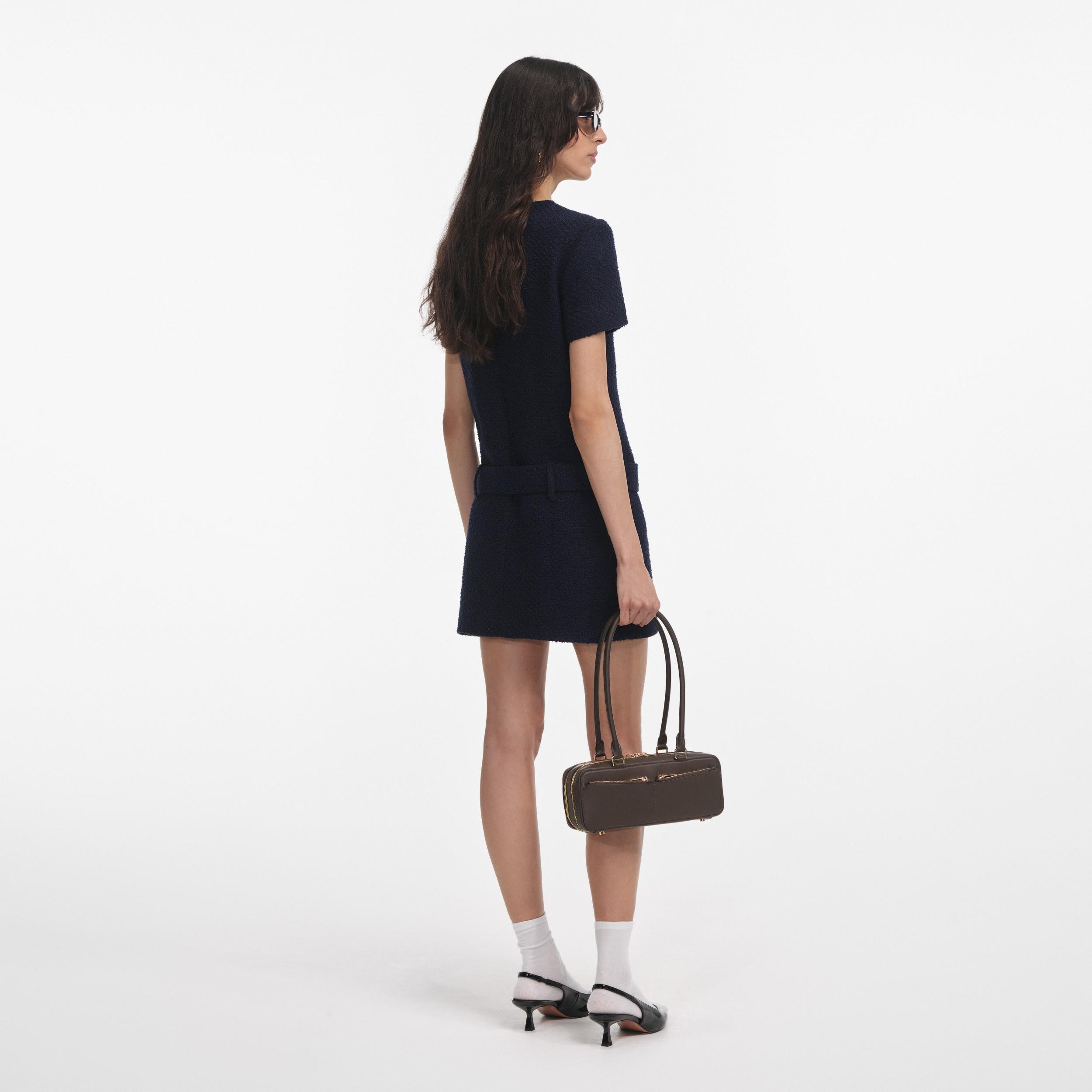 Navy Boucle Mini Dress Product Image